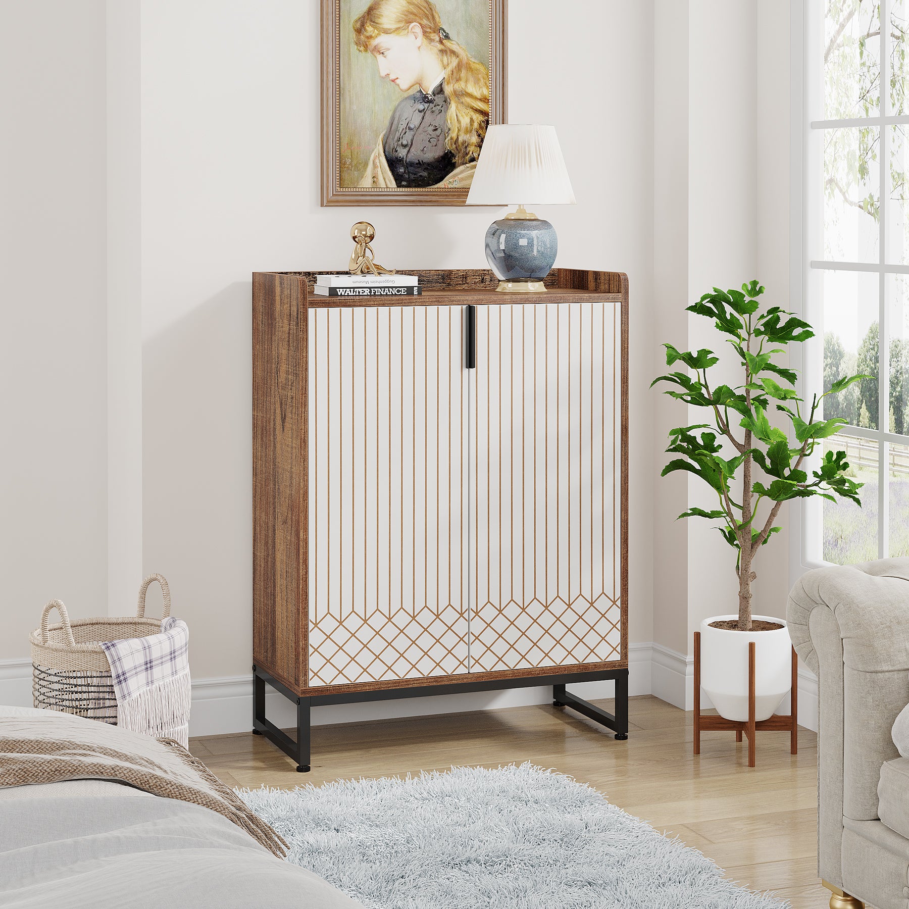 5-Tier Shoe Cabinet with Doors, Freestanding Wood Shoe Organizer for Entryway