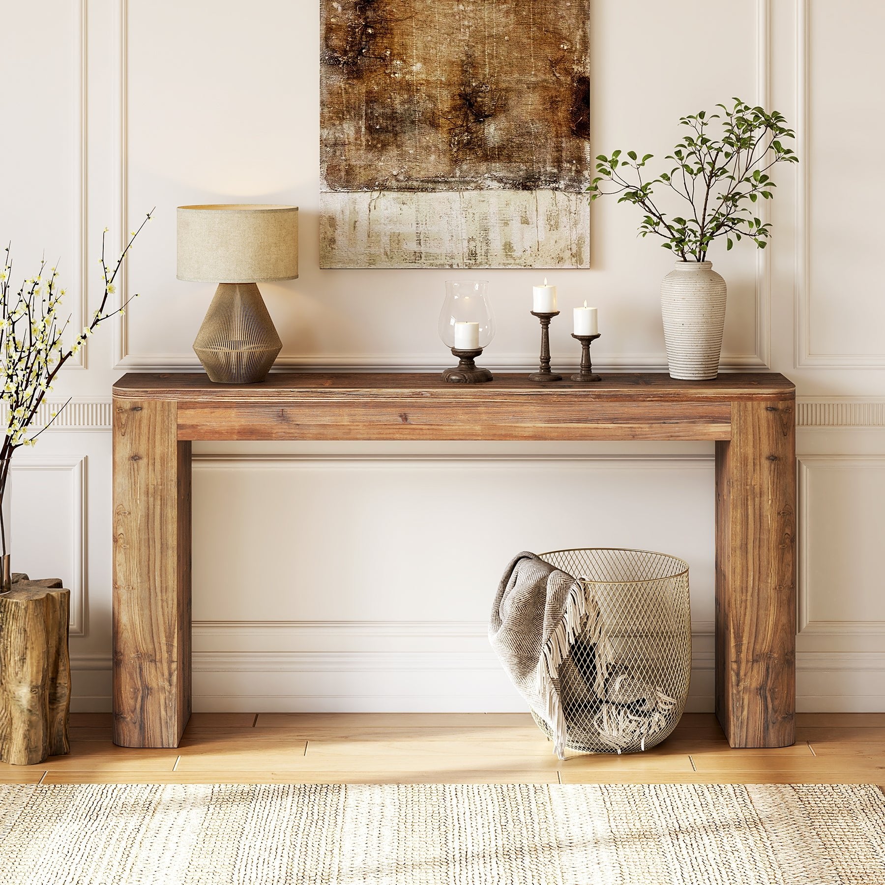 Solid Wood Console Table, 63" Entryway Sofa Table Behind Couch