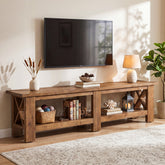 70.87" Solid Wood TV Stand for TVs up to 80", Farmhouse Entertainment Center with Storage Shelves 3