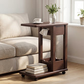 C-Shaped Side Table, 2-Tier Rolling Sofa End Table with Swivel & Lockable Casters 3