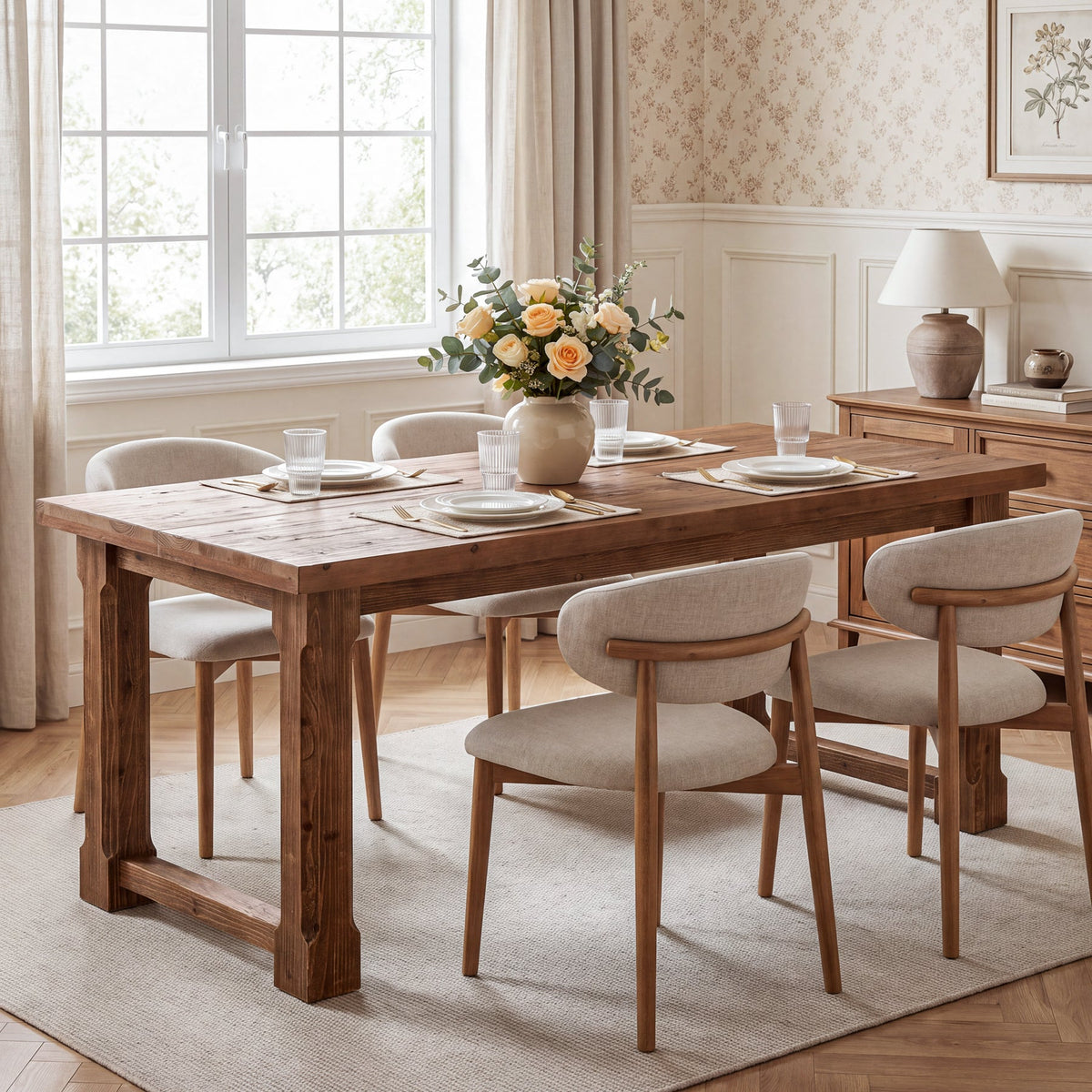 63" Farmhouse Solid Wood Dining Table for 4-6, Rectangular Kitchen Table