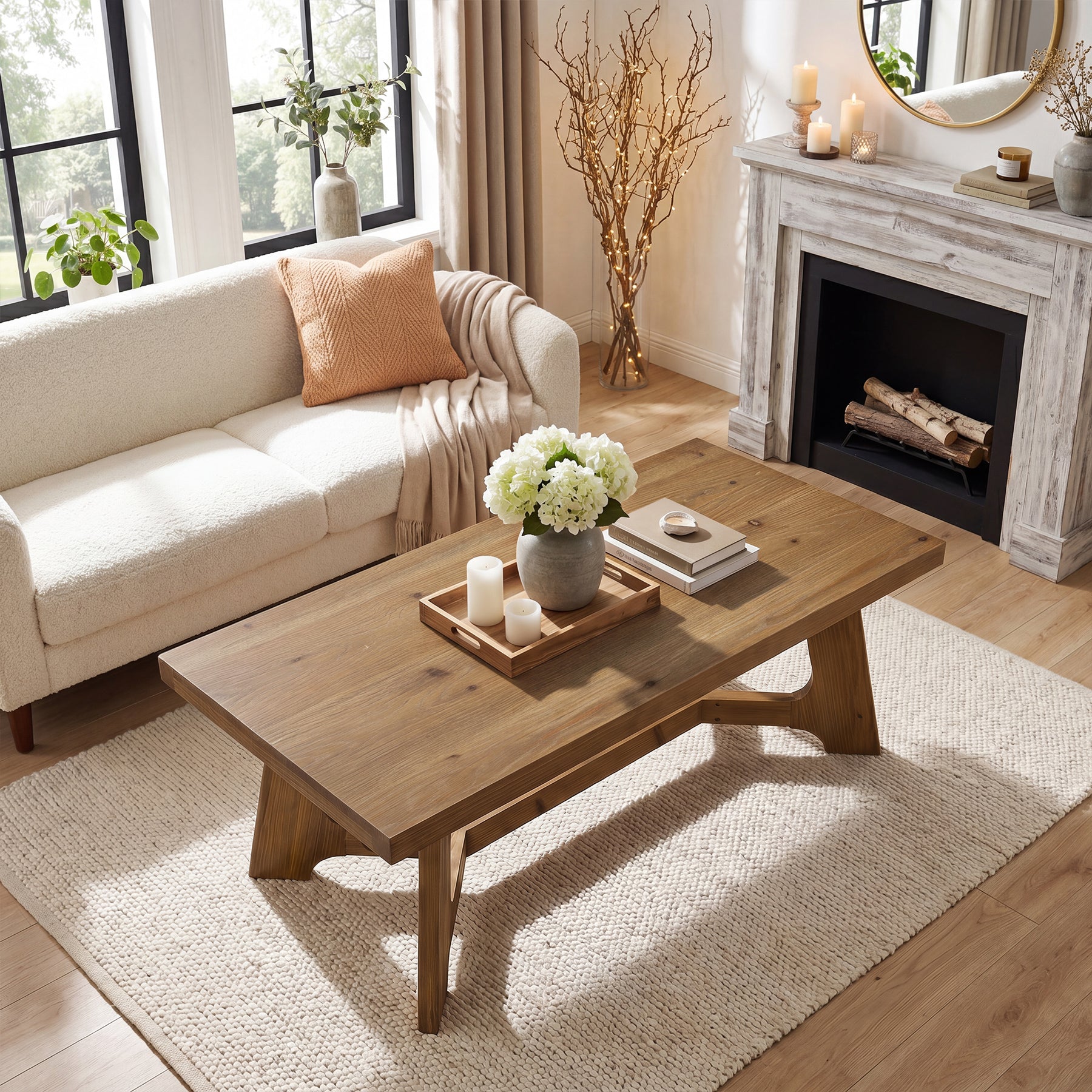 47" Solid Wood Coffee Table, Farmhouse Center Table for Living Room