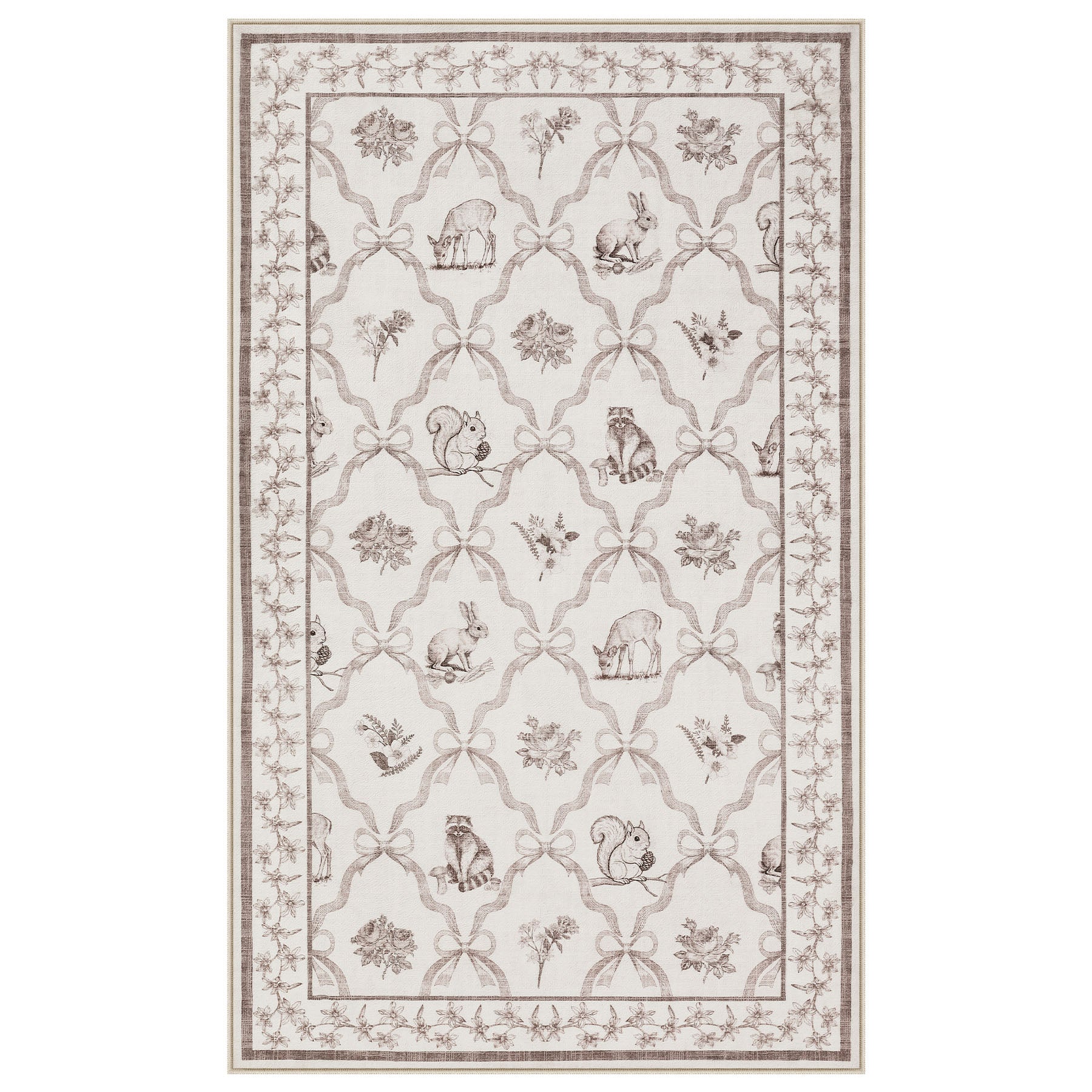 3x5/5x7 Boho Animal Floral Area Rugs for Living Room, Bow Soft Washable Non-Slip Low Pile Carpet, Oeko-Tex Certified