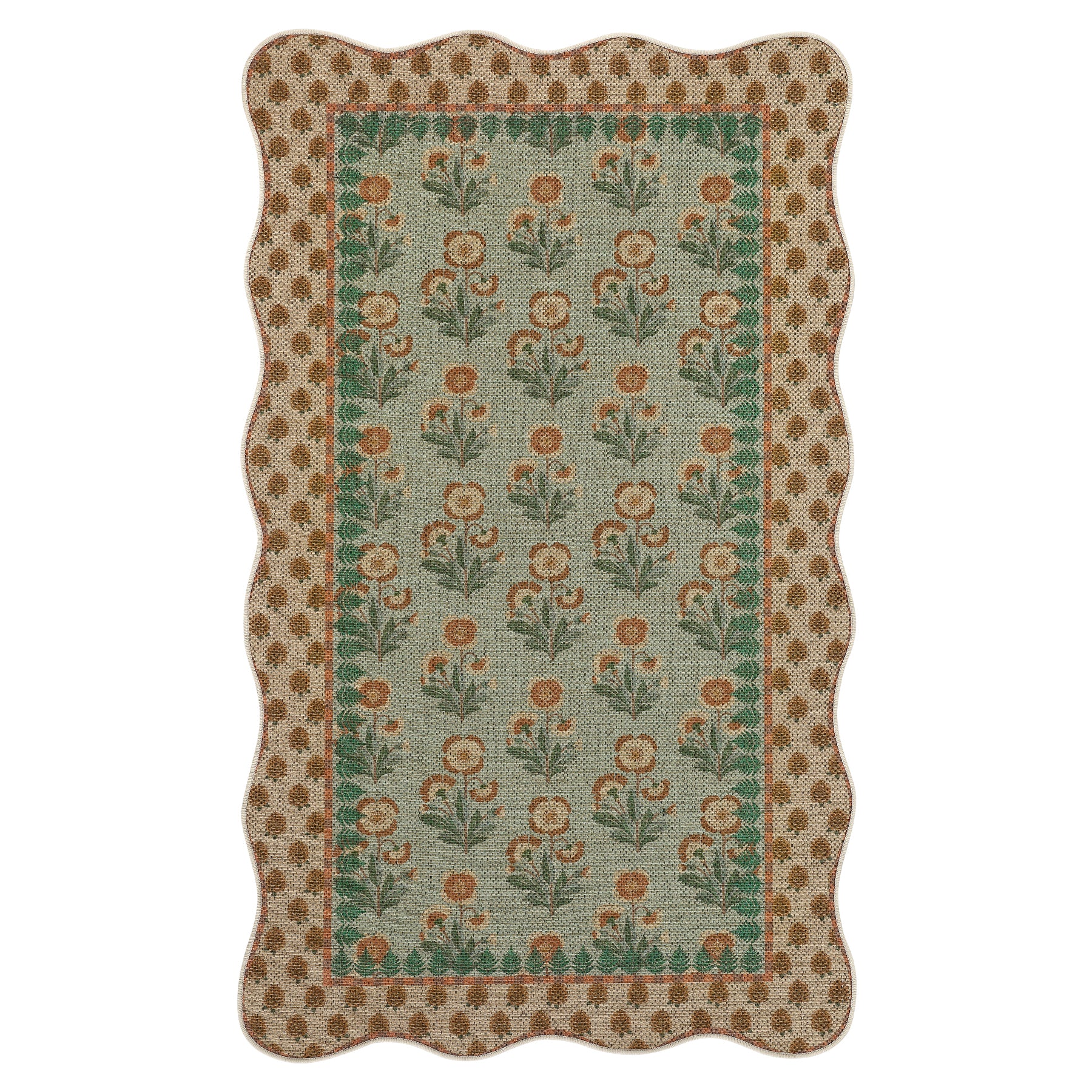 2x6/3x5 Scalloped Floral Easy Jute Washable Area Rug, Farmhouse Soft Low Pile Carpet for Hallway & Entryway, Oeko-Tex Certified
