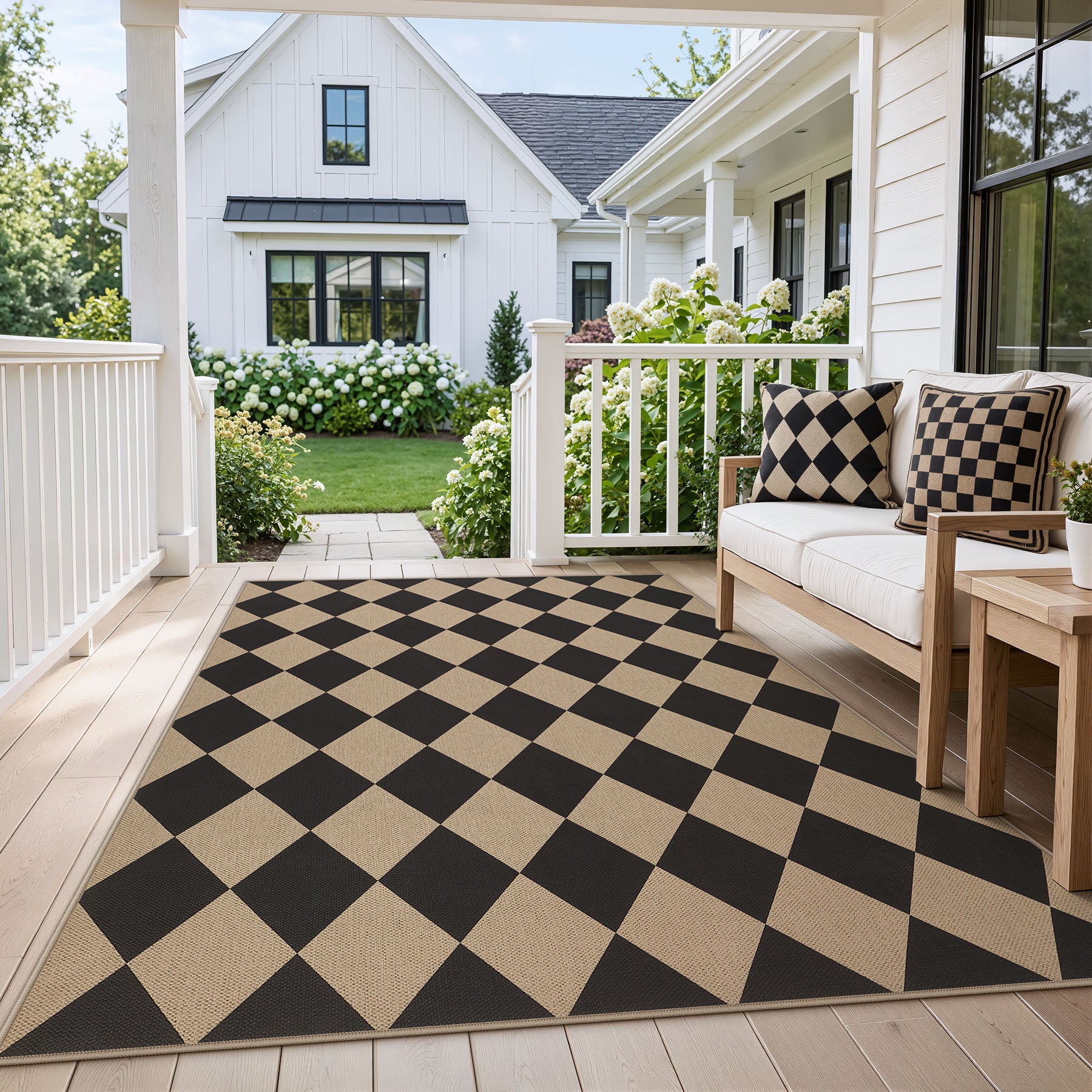 3x5/5x7 Checkered Easy Jute Area Rug, Farmhouse Non-Slip Washable Carpet, Oeko-Tex Certified