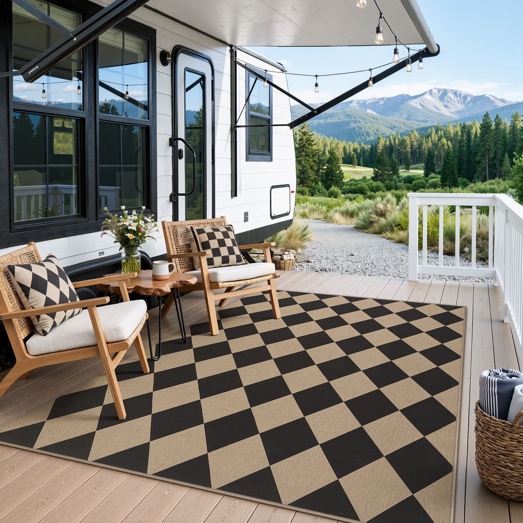 3x5/5x7 Checkered Easy Jute Area Rug, Farmhouse Non-Slip Washable Carpet, Oeko-Tex Certified