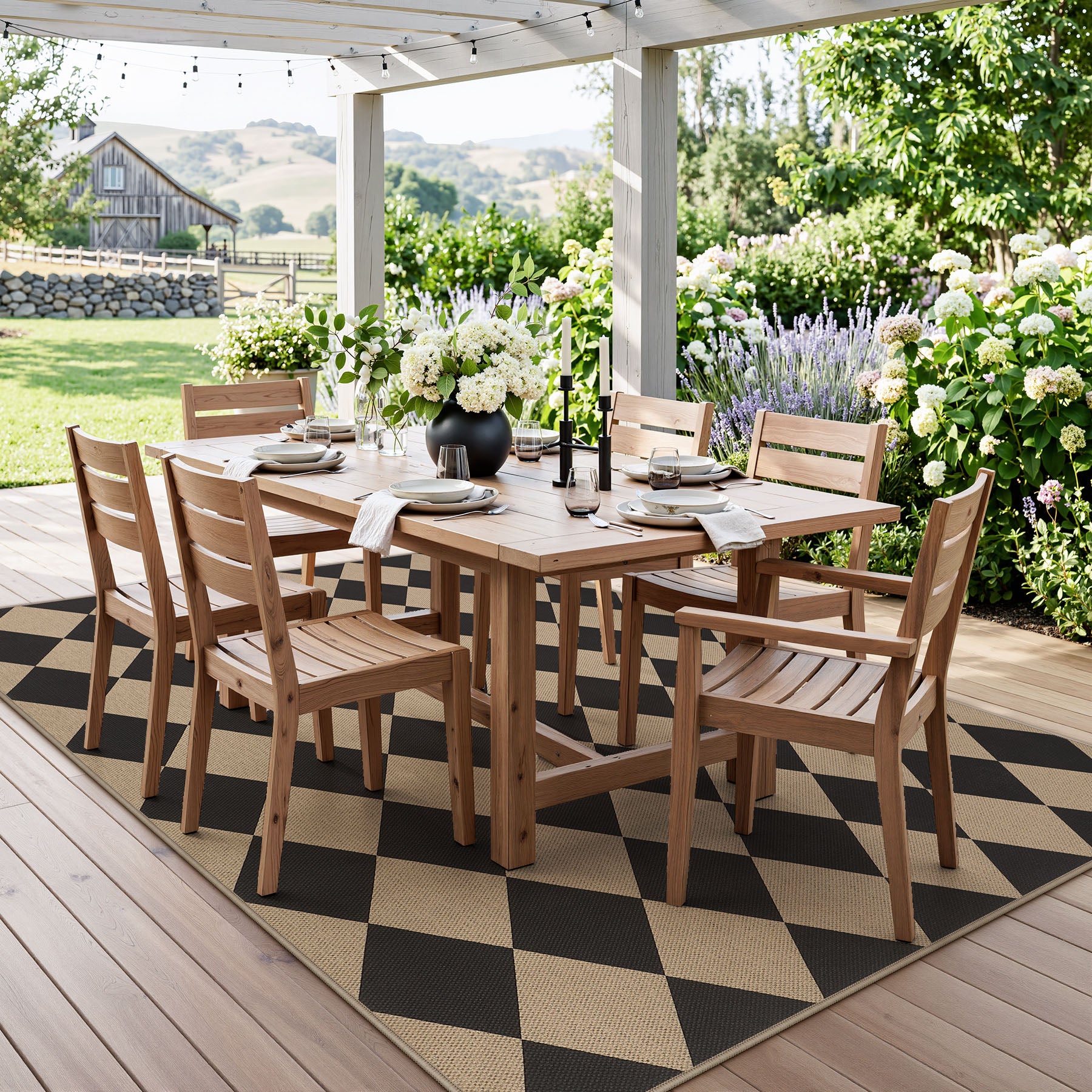3x5/5x7 Checkered Easy Jute Area Rug, Farmhouse Non-Slip Washable Carpet, Oeko-Tex Certified