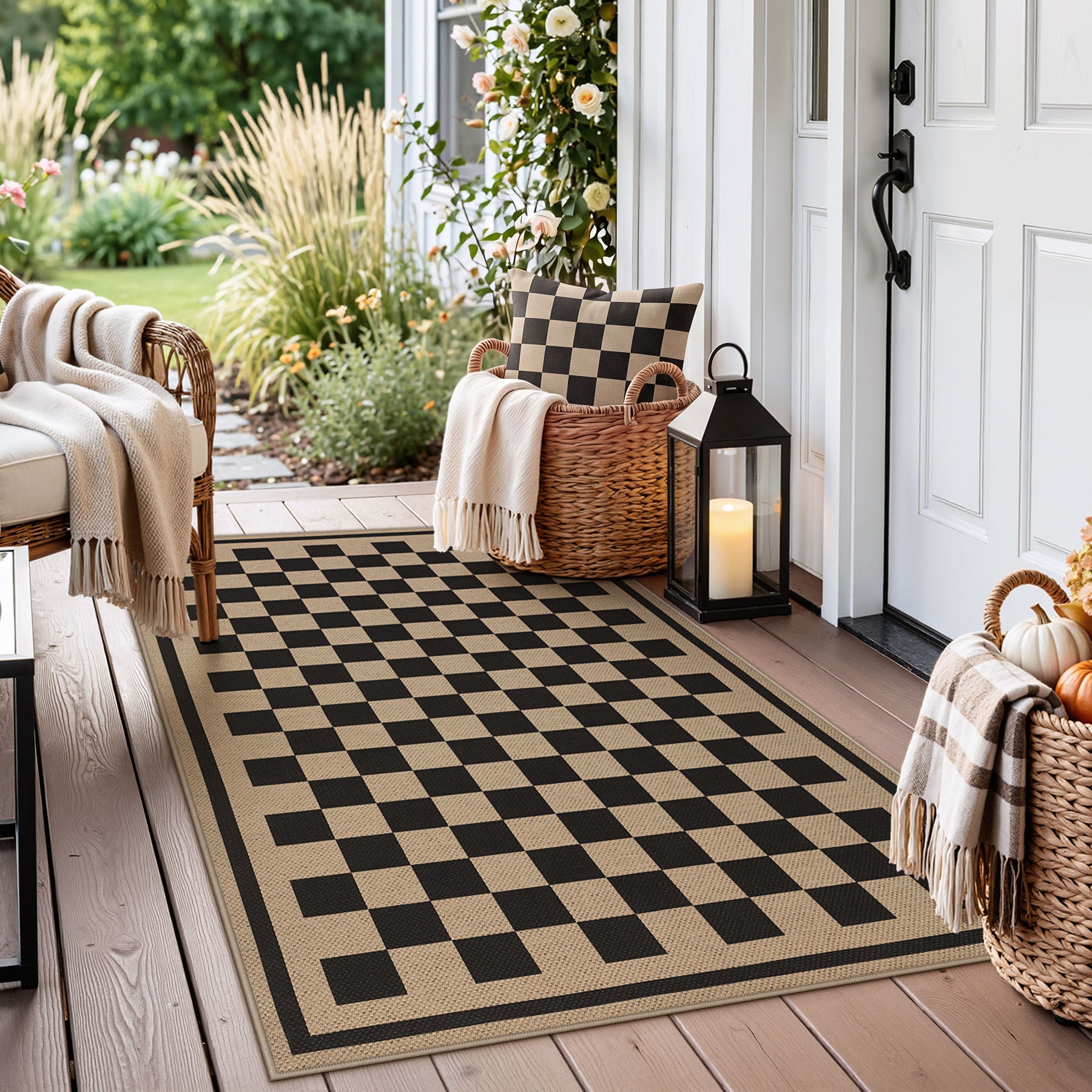 3x5/5x7 Checkered Easy Jute Area Rug, Farmhouse Non-Slip Washable Carpet, Oeko-Tex Certified