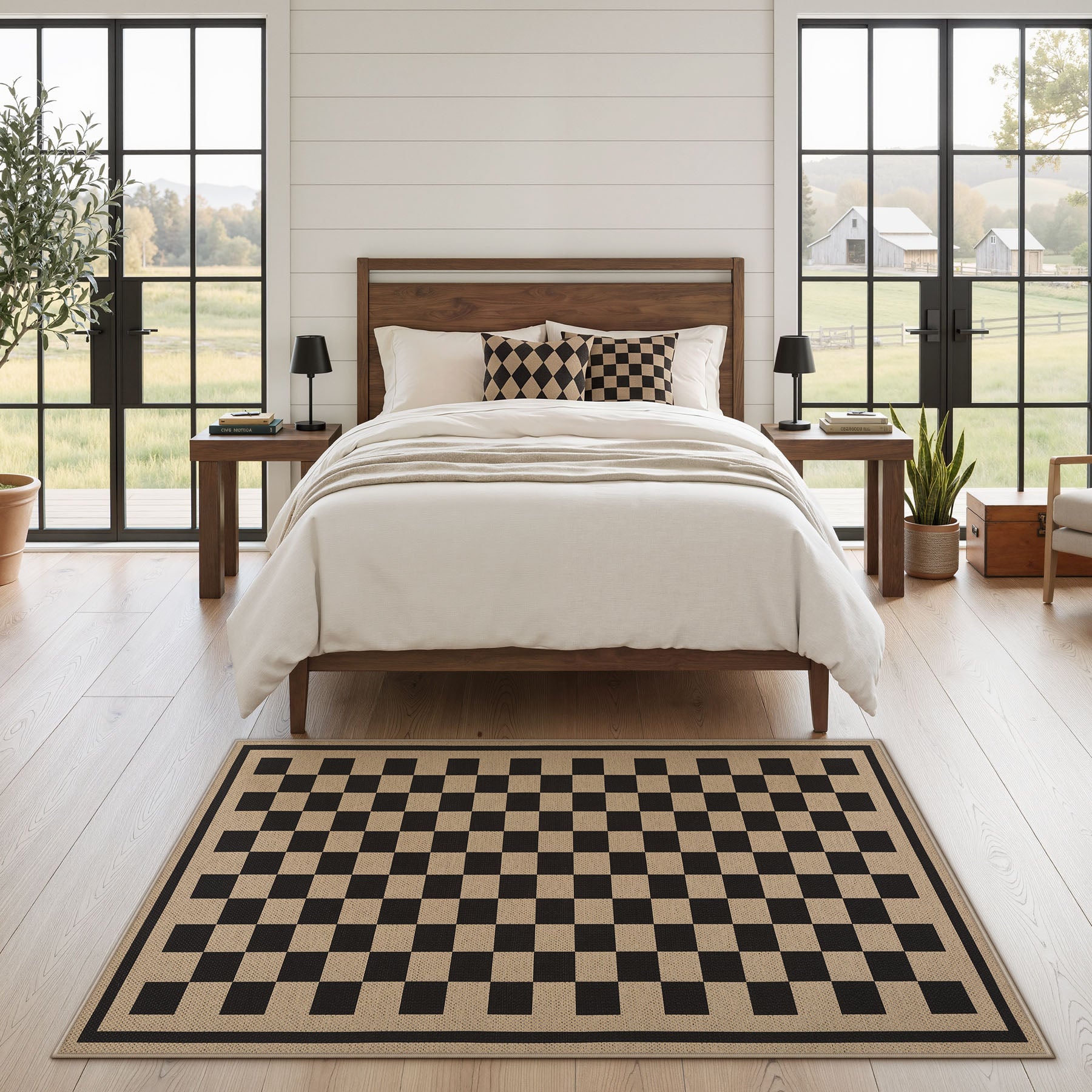 3x5/5x7 Checkered Easy Jute Area Rug, Farmhouse Non-Slip Washable Carpet, Oeko-Tex Certified