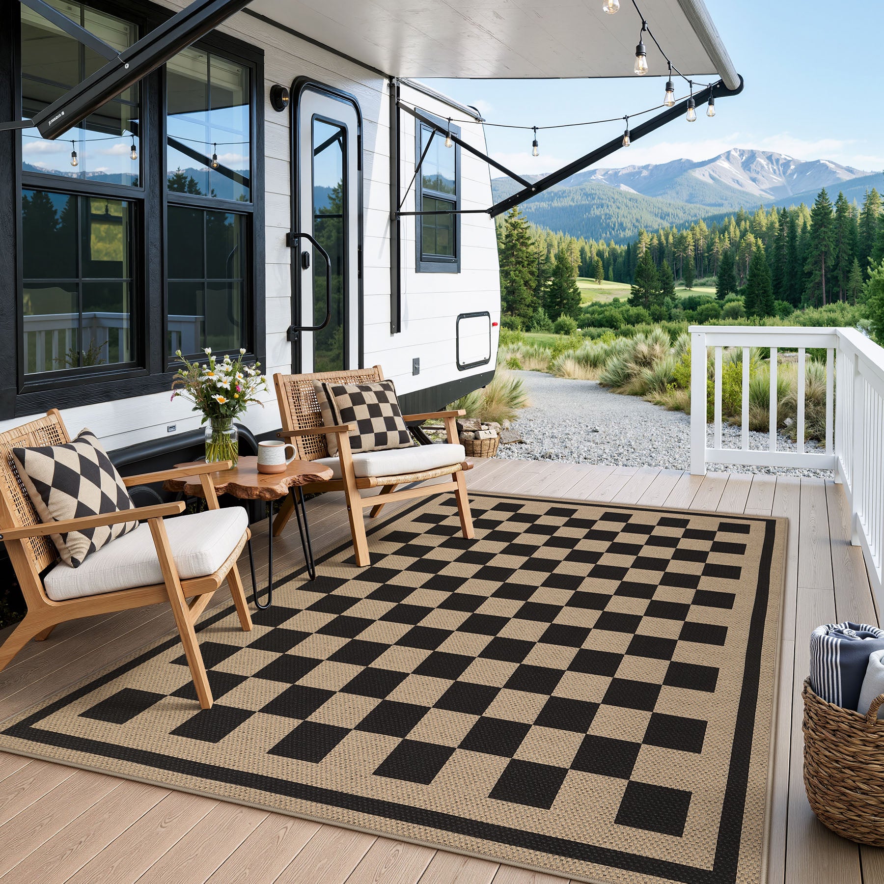 3x5/5x7 Checkered Easy Jute Area Rug, Farmhouse Non-Slip Washable Carpet, Oeko-Tex Certified