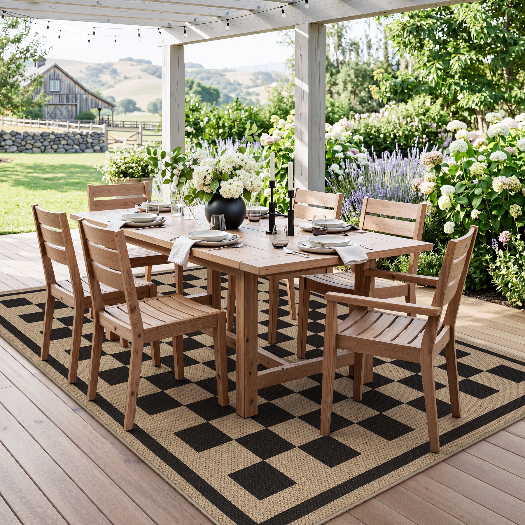 3x5/5x7 Checkered Easy Jute Area Rug, Farmhouse Non-Slip Washable Carpet, Oeko-Tex Certified