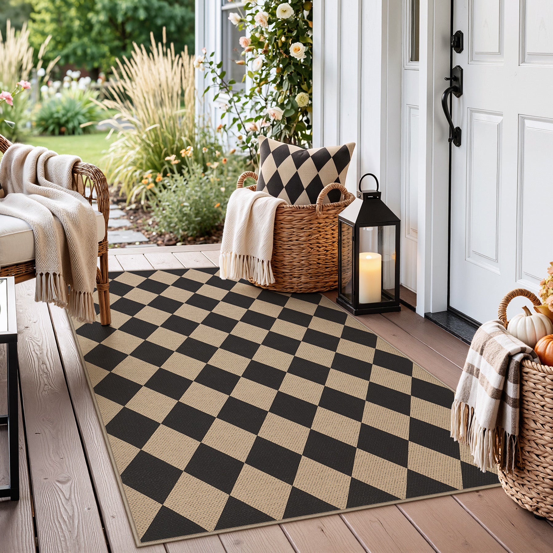 3x5/5x7 Checkered Easy Jute Area Rug, Farmhouse Non-Slip Washable Carpet, Oeko-Tex Certified