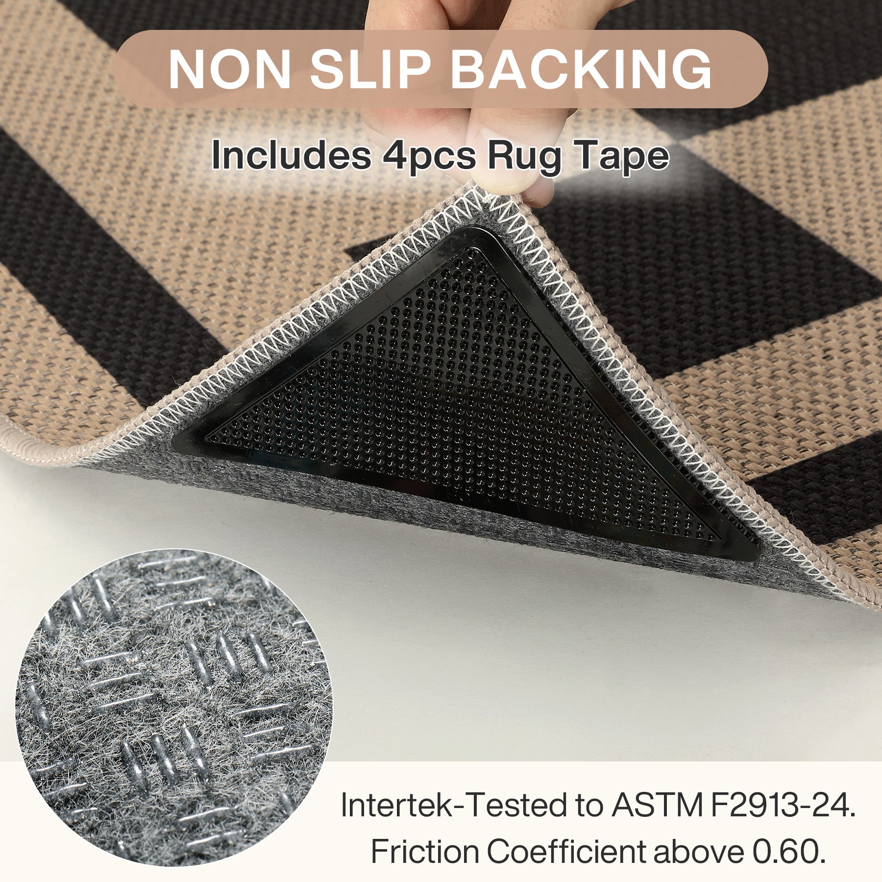 3x5/5x7 Checkered Easy Jute Area Rug, Farmhouse Non-Slip Washable Carpet, Oeko-Tex Certified