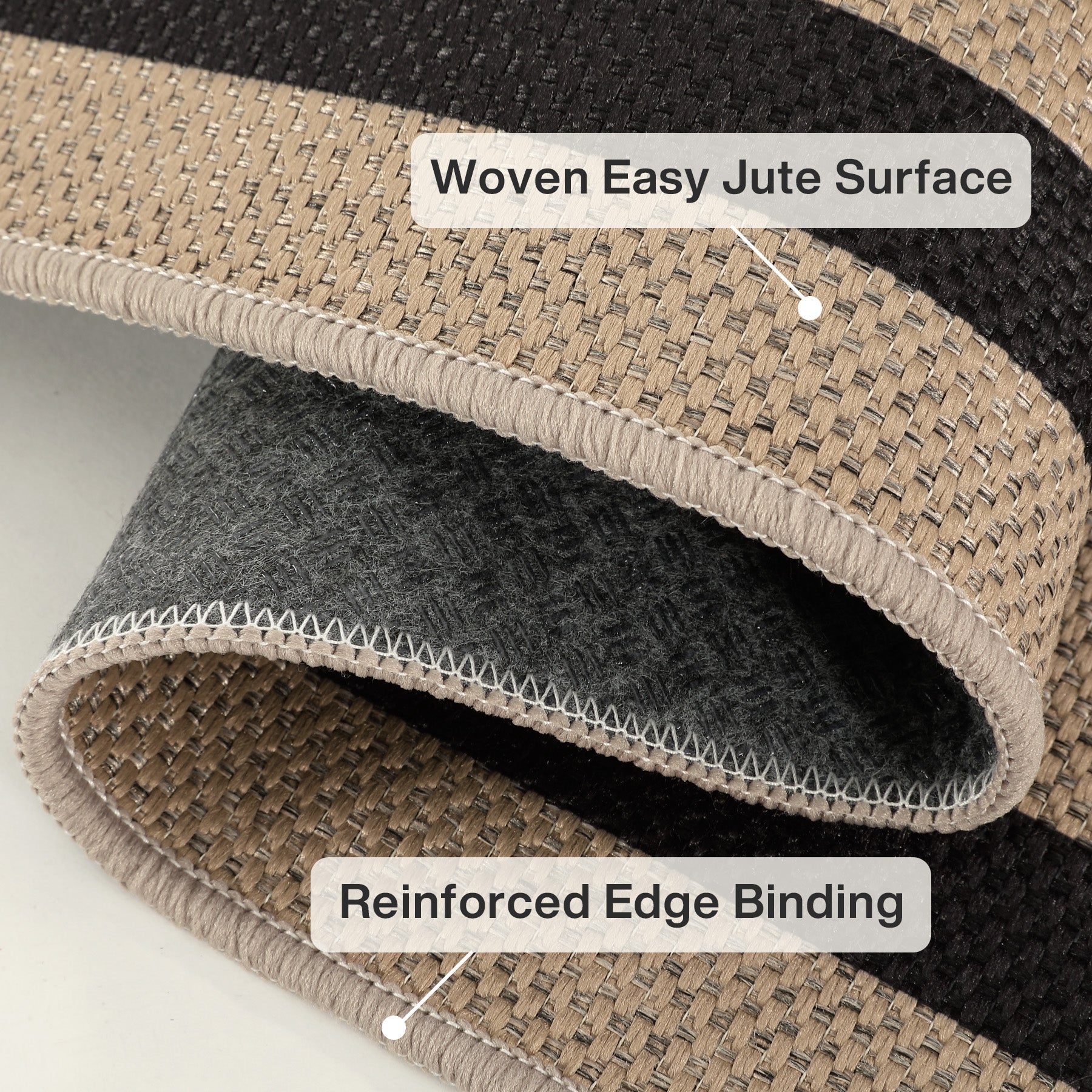 3x5/5x7 Checkered Easy Jute Area Rug, Farmhouse Non-Slip Washable Carpet, Oeko-Tex Certified