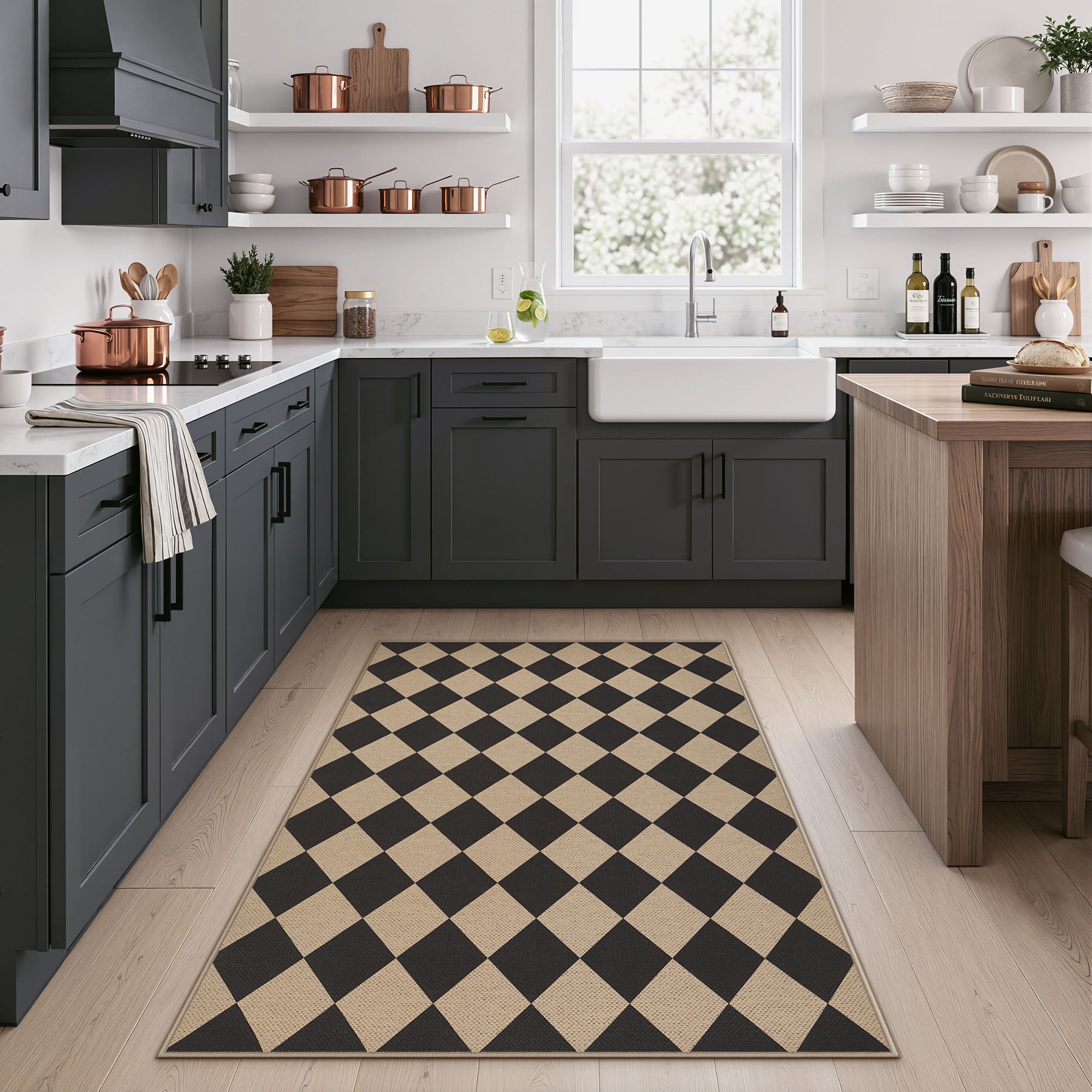 3x5/5x7 Checkered Easy Jute Area Rug, Farmhouse Non-Slip Washable Carpet, Oeko-Tex Certified