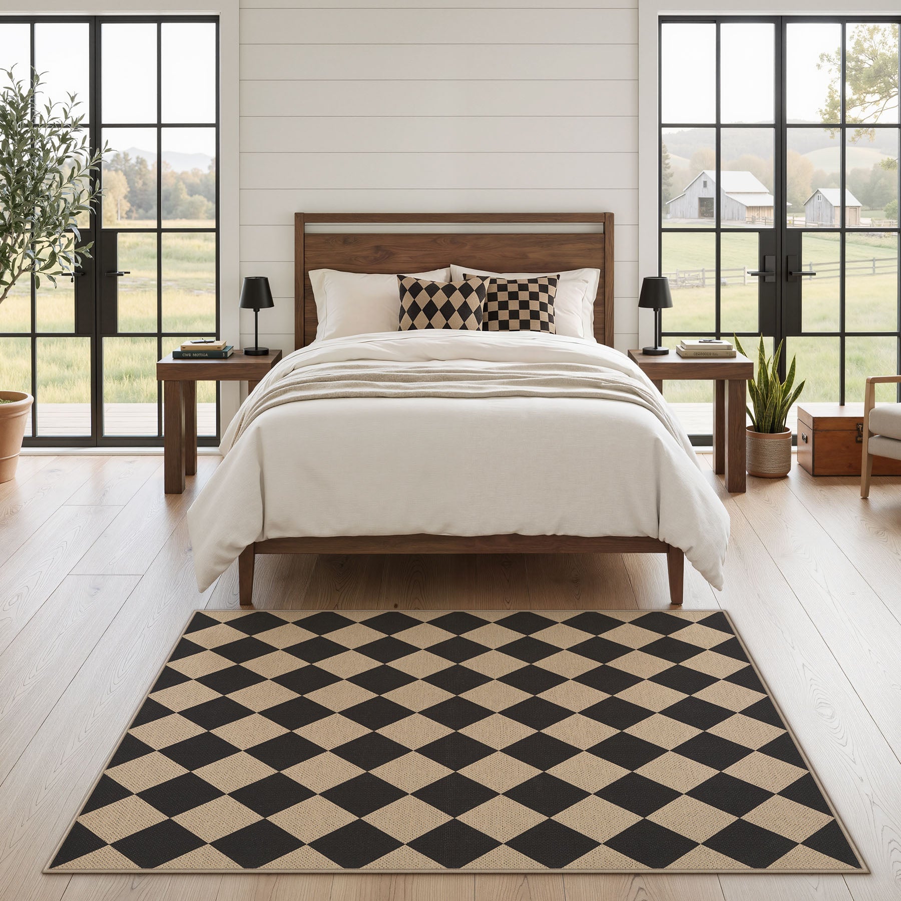 3x5/5x7 Checkered Easy Jute Area Rug, Farmhouse Non-Slip Washable Carpet, Oeko-Tex Certified
