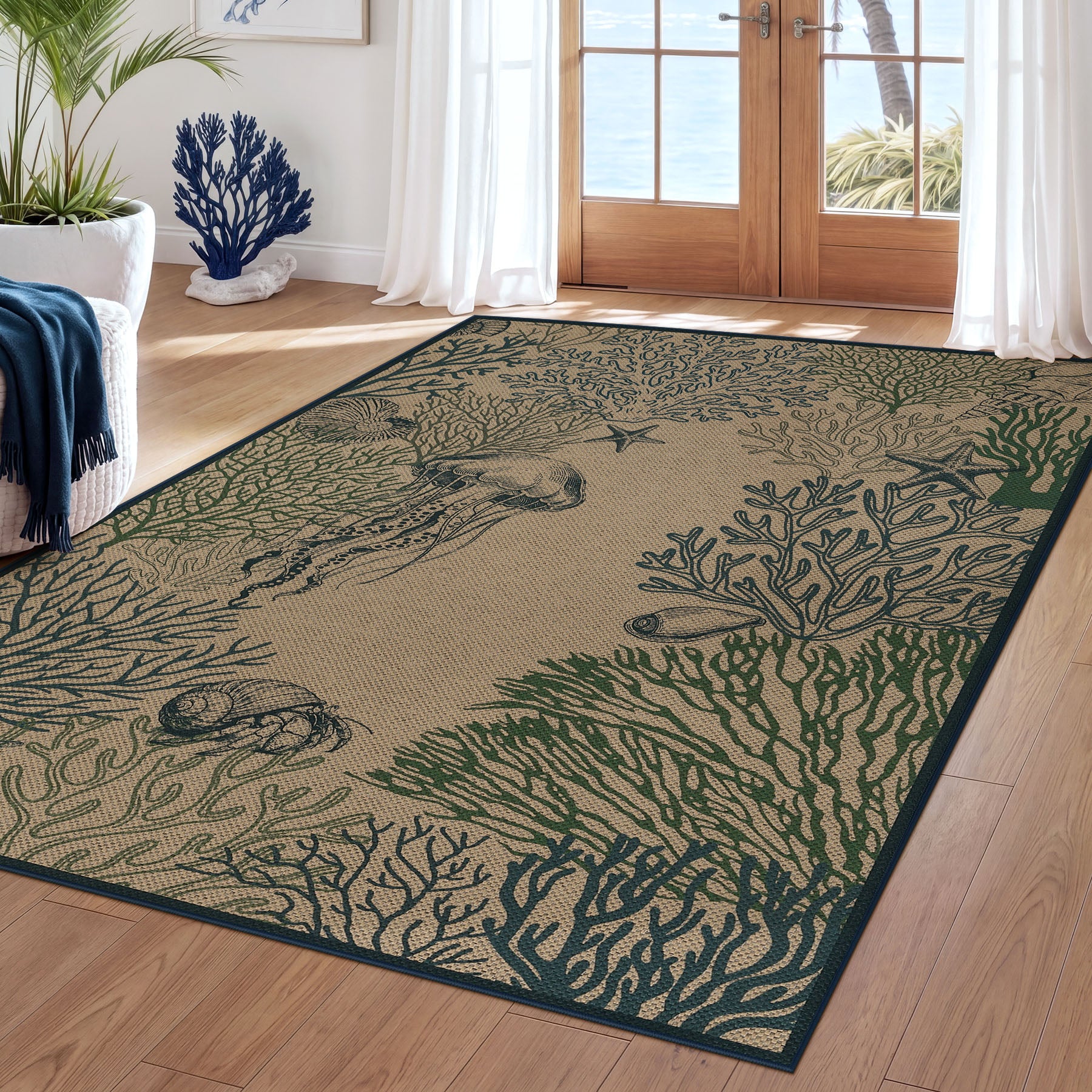 3x5/5x7 Easy Jute Washable Indoor Outdoor Patio Rug, Boho Coastal Non-Slip Living Room Area Carpet for Entryway Porch, Oeko-Tex Certified