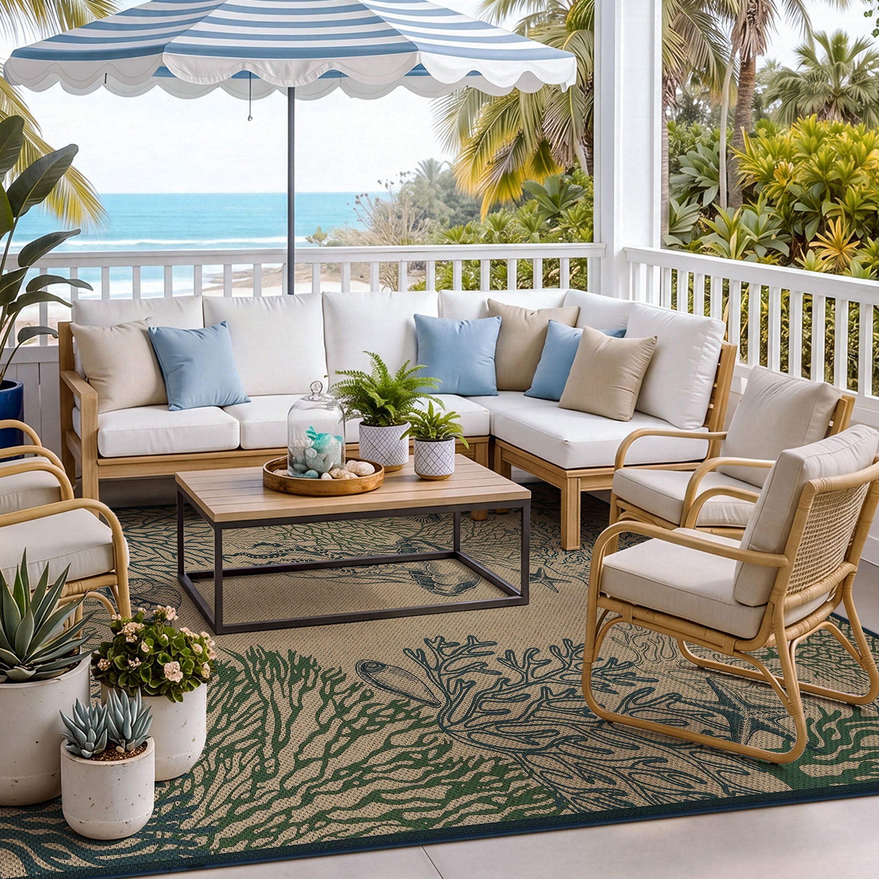 3x5/5x7 Easy Jute Washable Indoor Outdoor Patio Rug, Boho Coastal Non-Slip Living Room Area Carpet for Entryway Porch, Oeko-Tex Certified