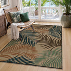 3x5 Easy Jute Washable Indoor Outdoor Patio Rug#Color_Leaf-Blue/Tan/Green