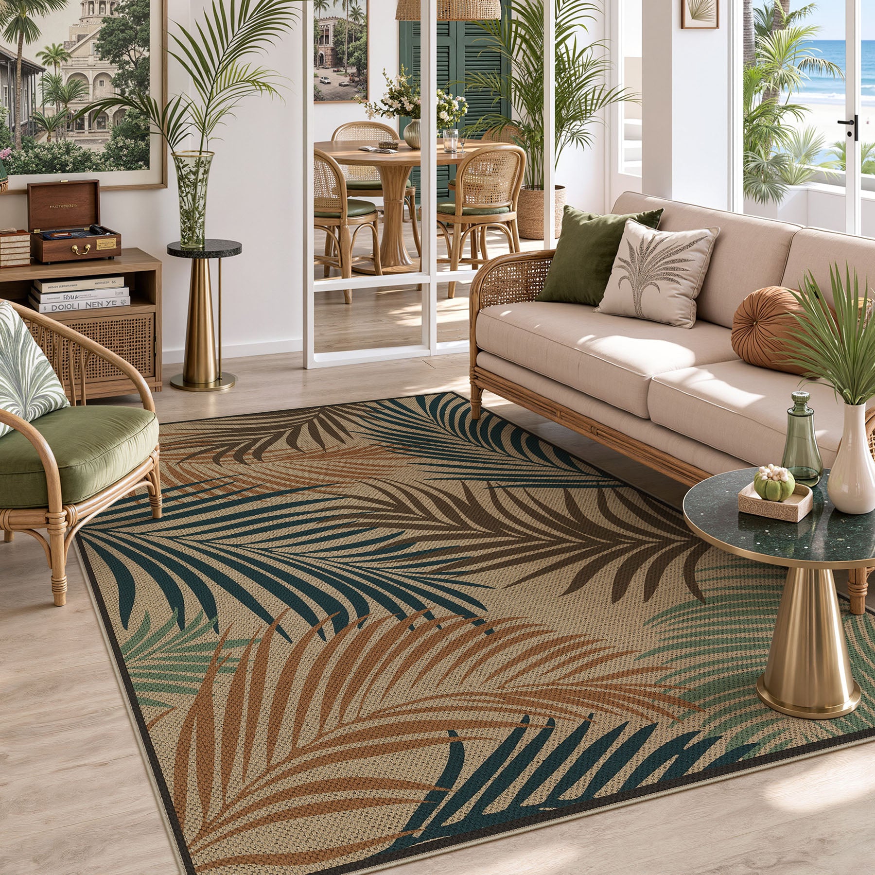 3x5/5x7 Easy Jute Washable Indoor Outdoor Patio Rug, Boho Coastal Non-Slip Living Room Area Carpet for Entryway Porch, Oeko-Tex Certified