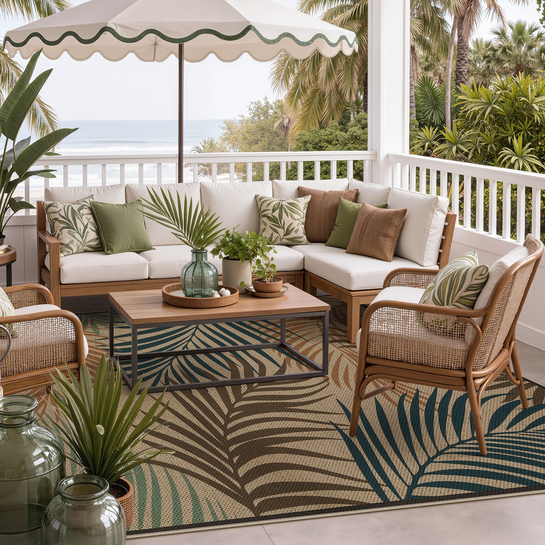 3x5/5x7 Easy Jute Washable Indoor Outdoor Patio Rug, Boho Coastal Non-Slip Living Room Area Carpet for Entryway Porch, Oeko-Tex Certified