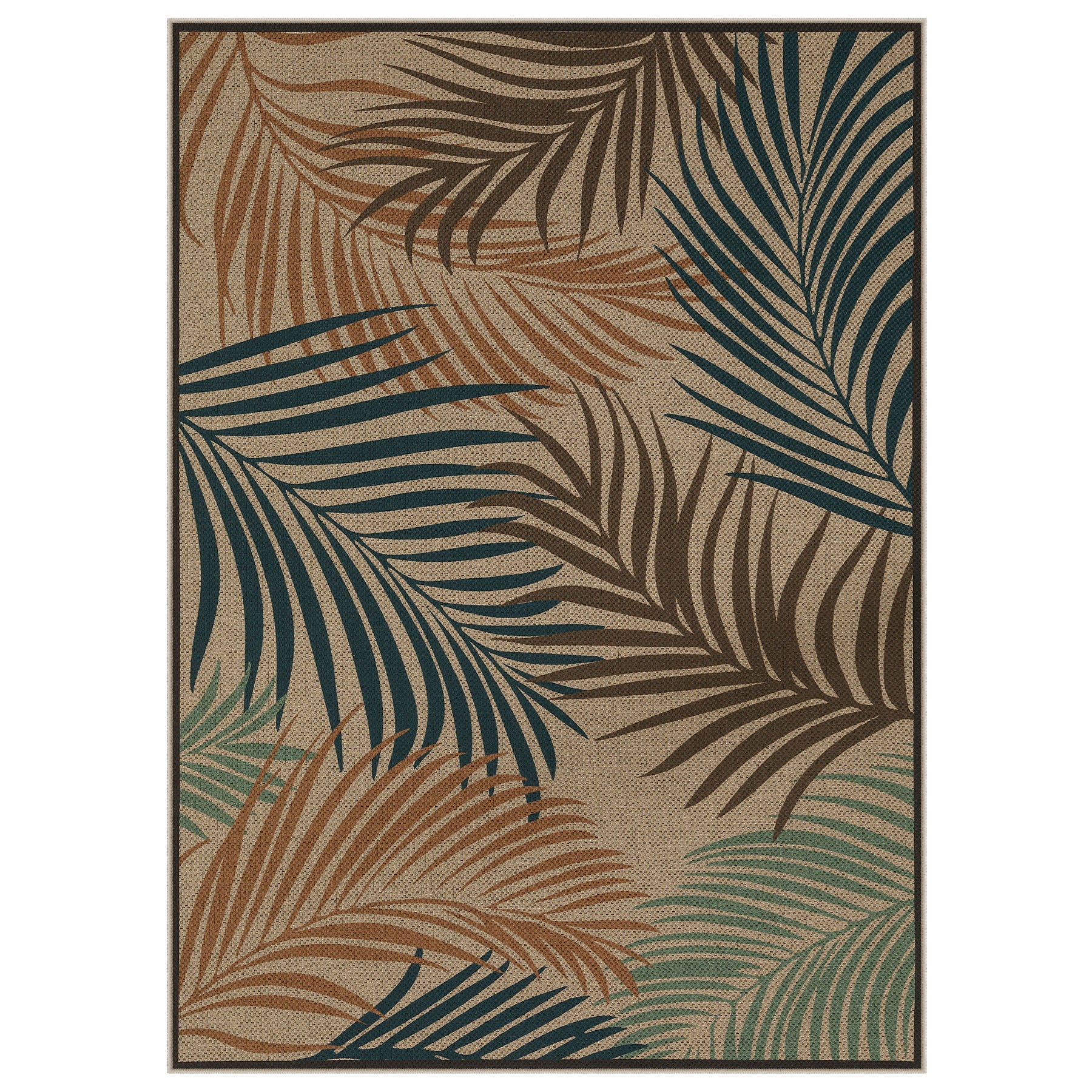 5x7 Easy Jute Washable Indoor Outdoor Patio Rug#Color_Leaf-Blue/Tan/Green