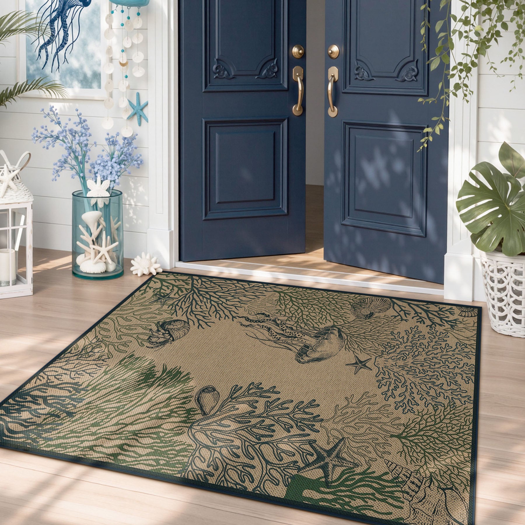 3x5/5x7 Easy Jute Washable Indoor Outdoor Patio Rug, Boho Coastal Non-Slip Living Room Area Carpet for Entryway Porch, Oeko-Tex Certified