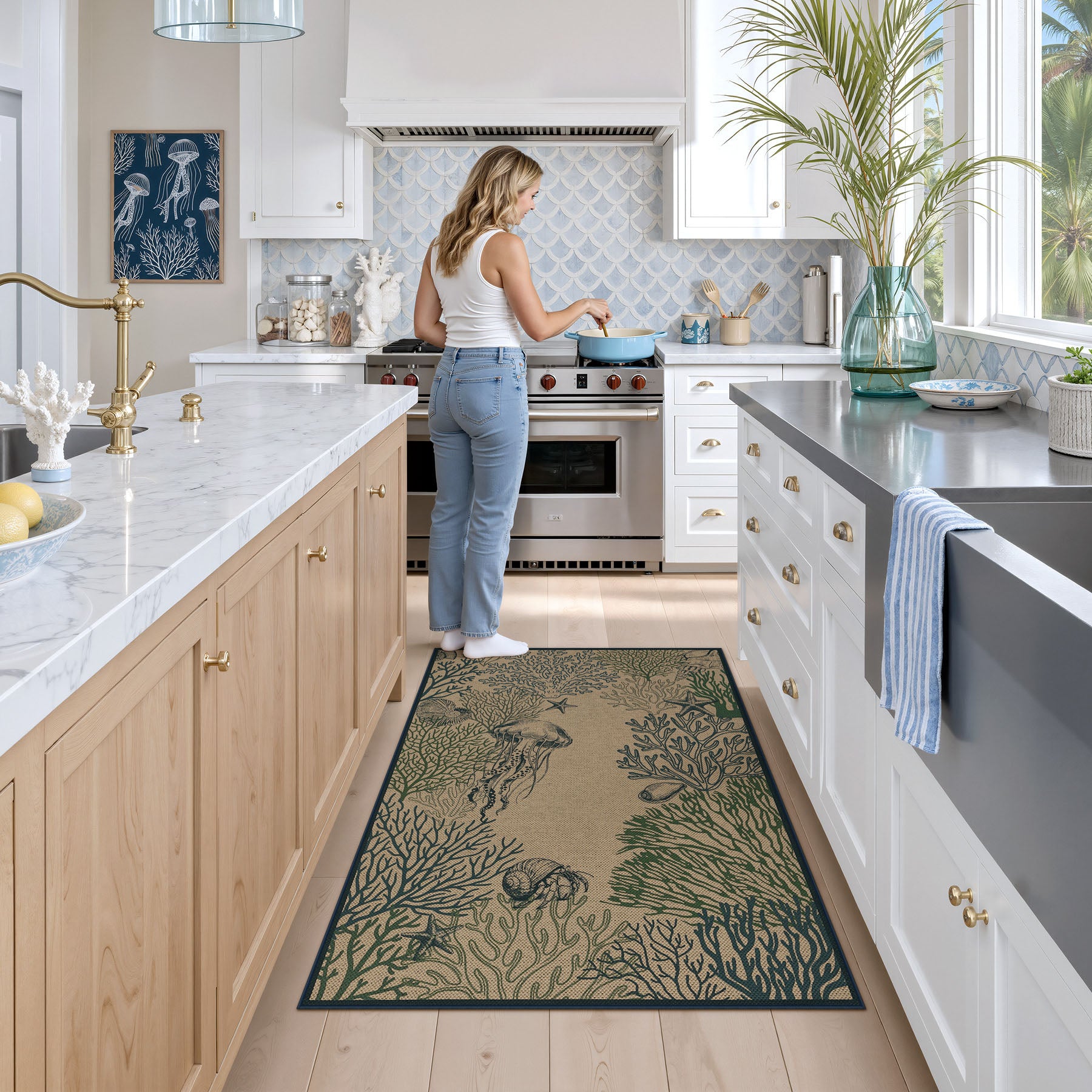 3x5/5x7 Easy Jute Washable Indoor Outdoor Patio Rug, Boho Coastal Non-Slip Living Room Area Carpet for Entryway Porch, Oeko-Tex Certified