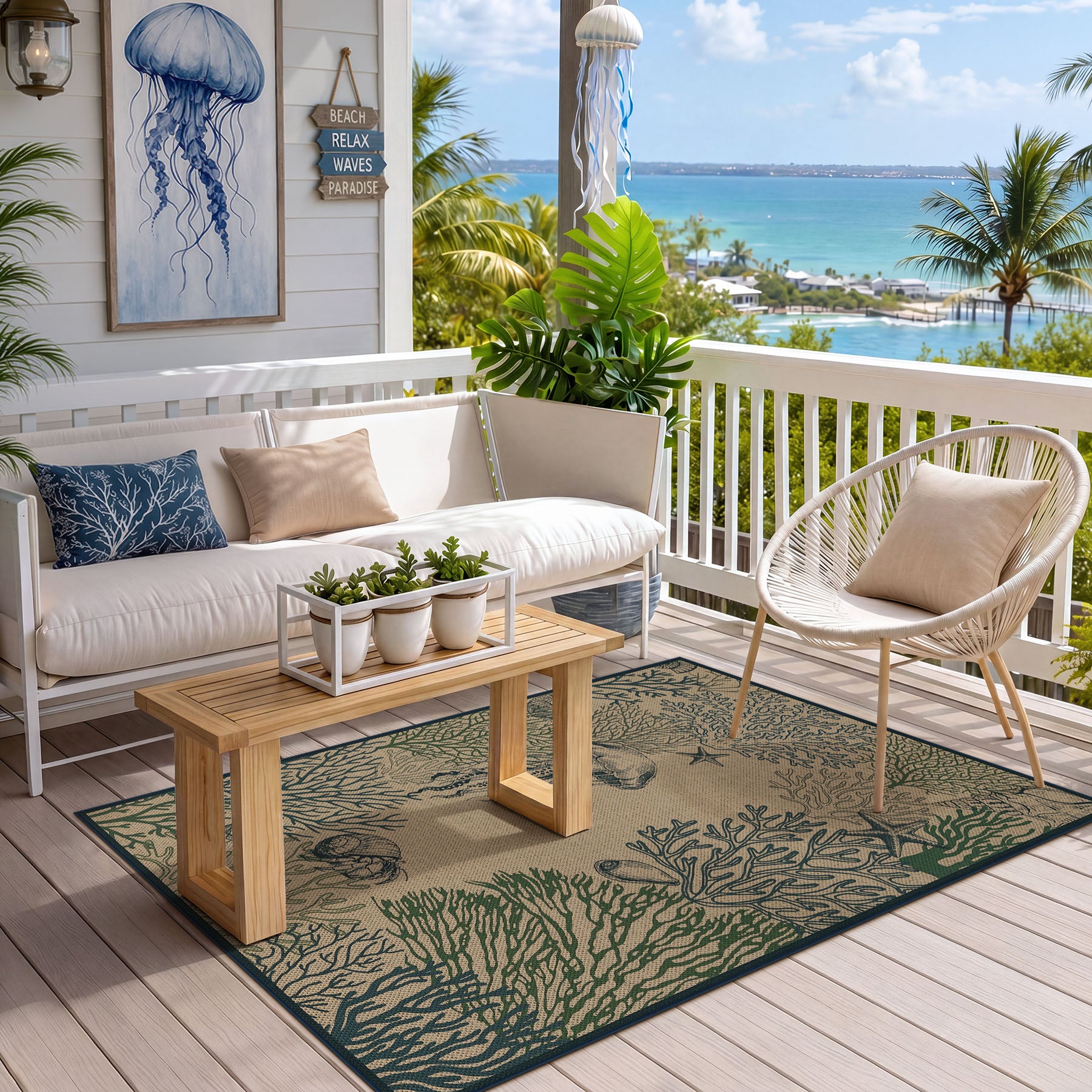 3x5/5x7 Easy Jute Washable Indoor Outdoor Patio Rug, Boho Coastal Non-Slip Living Room Area Carpet for Entryway Porch, Oeko-Tex Certified