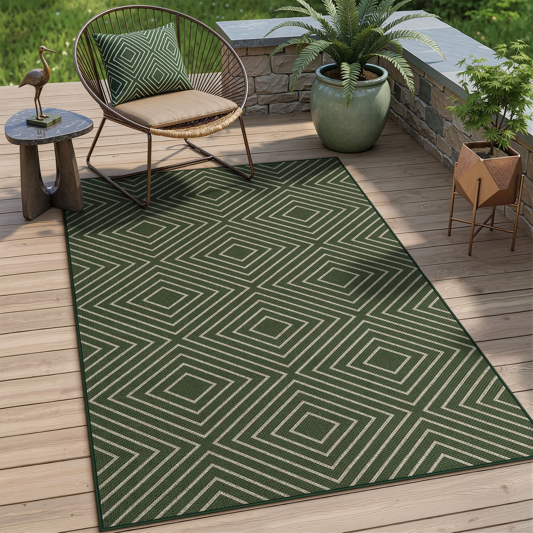 3x5 Modern Easy Jute Geometric Patio Rug, Washable Area Rugs Non-Slip Low Pile Carpet, Oeko-Tex Certified