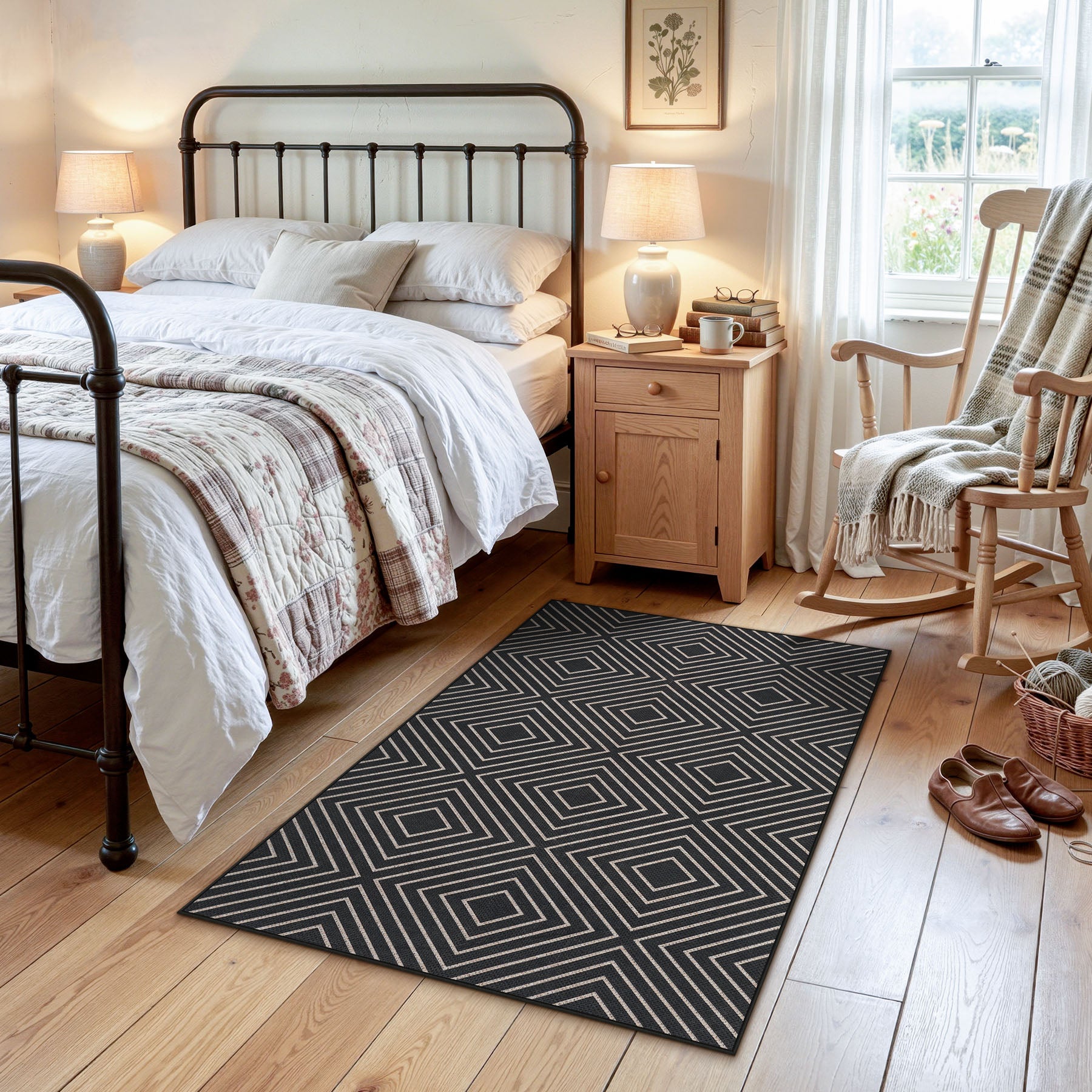 3x5 Modern Easy Jute Geometric Patio Rug, Washable Area Rugs Non-Slip Low Pile Carpet, Oeko-Tex Certified