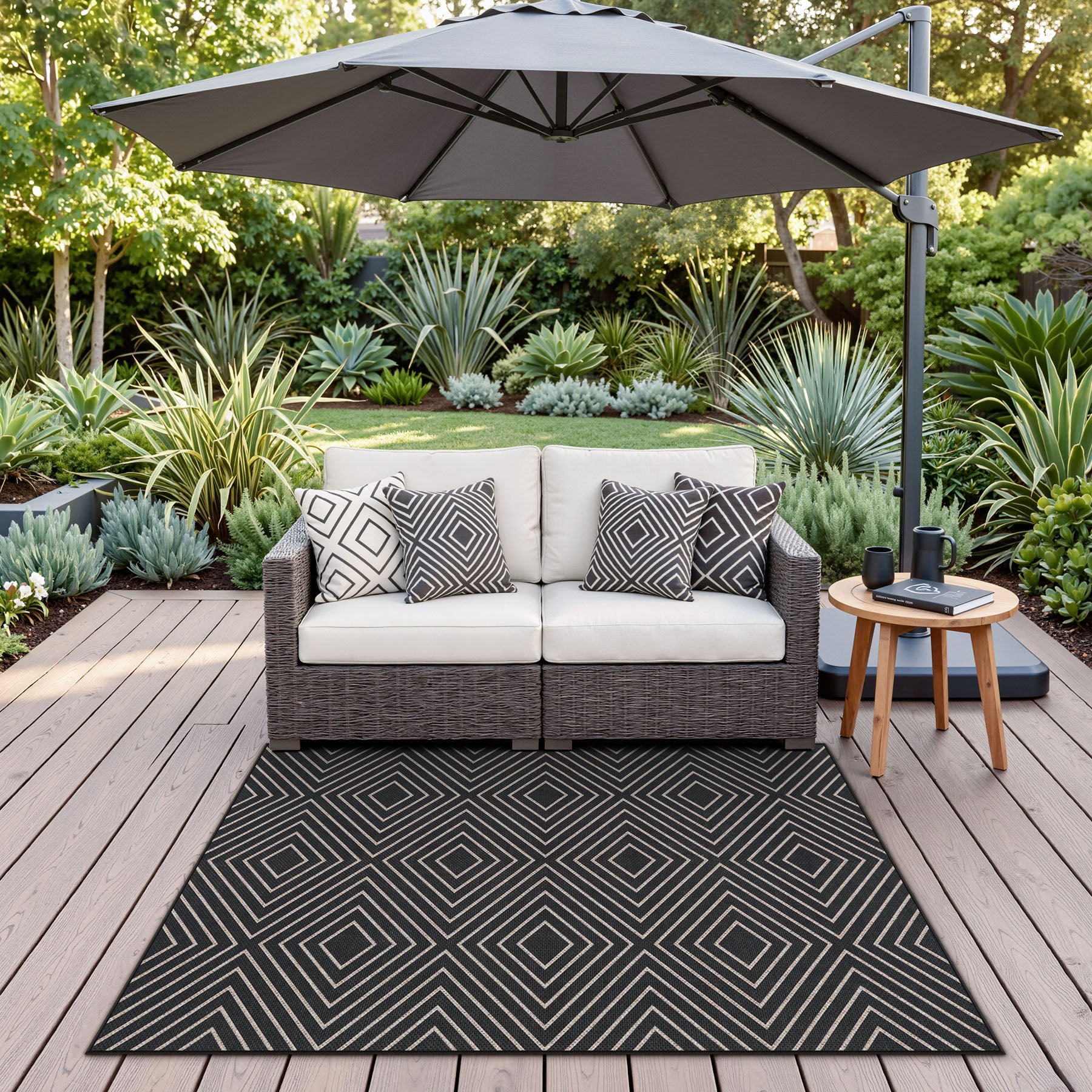 3x5 Modern Easy Jute Geometric Patio Rug, Washable Area Rugs Non-Slip Low Pile Carpet, Oeko-Tex Certified