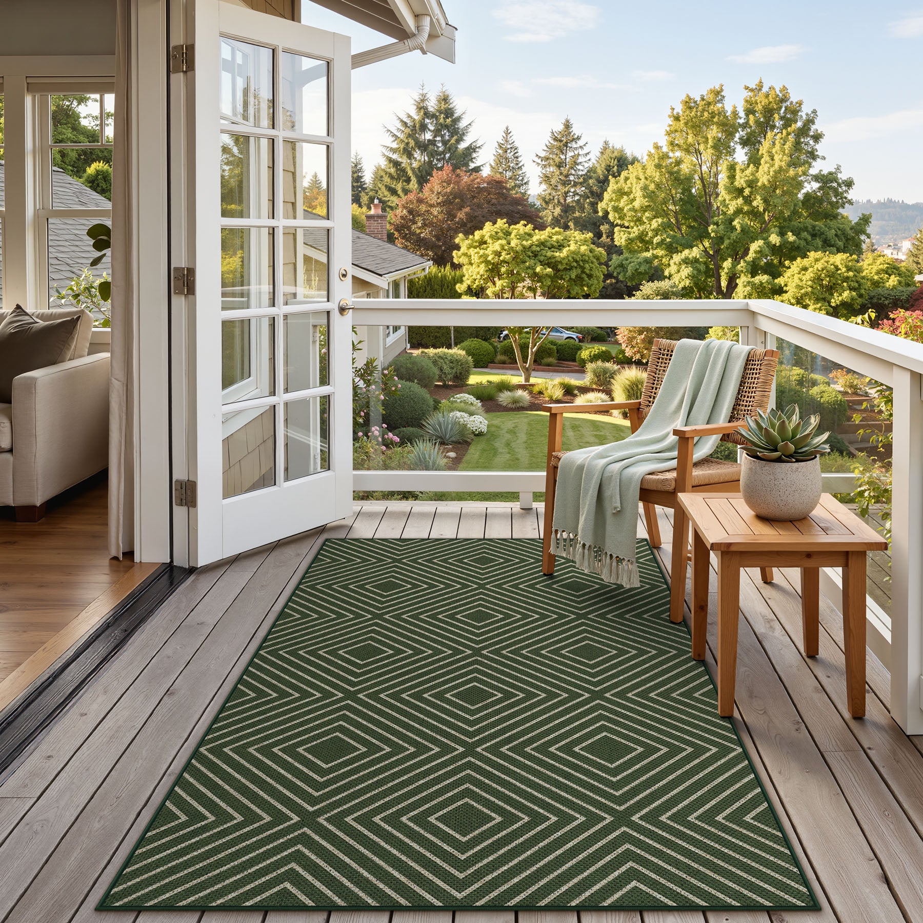 3x5 Modern Easy Jute Geometric Patio Rug, Washable Area Rugs Non-Slip Low Pile Carpet, Oeko-Tex Certified