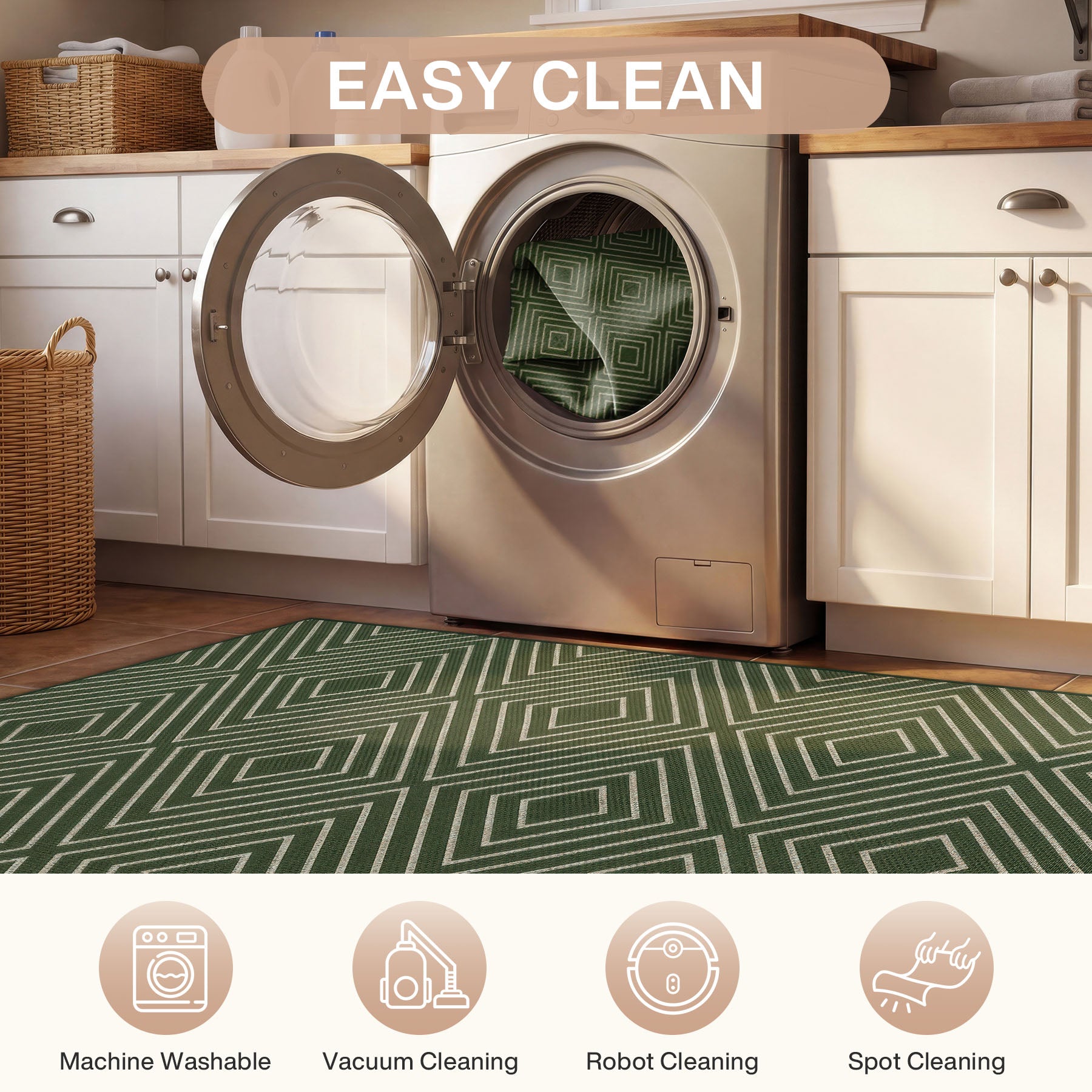 3x5 Modern Easy Jute Geometric Patio Rug