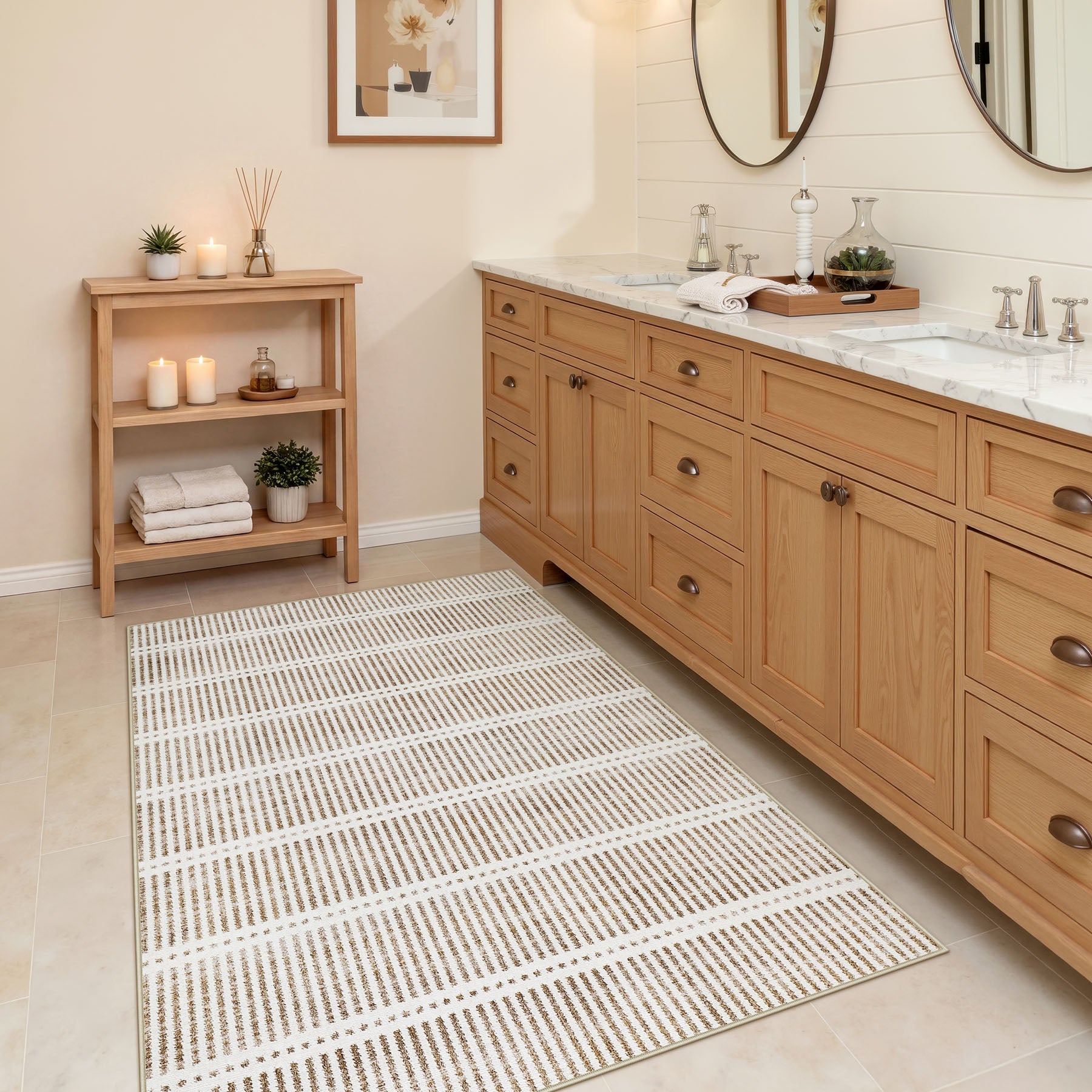 3x5/5x7 Ultra Thin Washable Area Rugs, Modern Non-Slip Striped Farmhouse Soft Indoor Carpet for Bedside Living Room, Oeko-Tex Certified