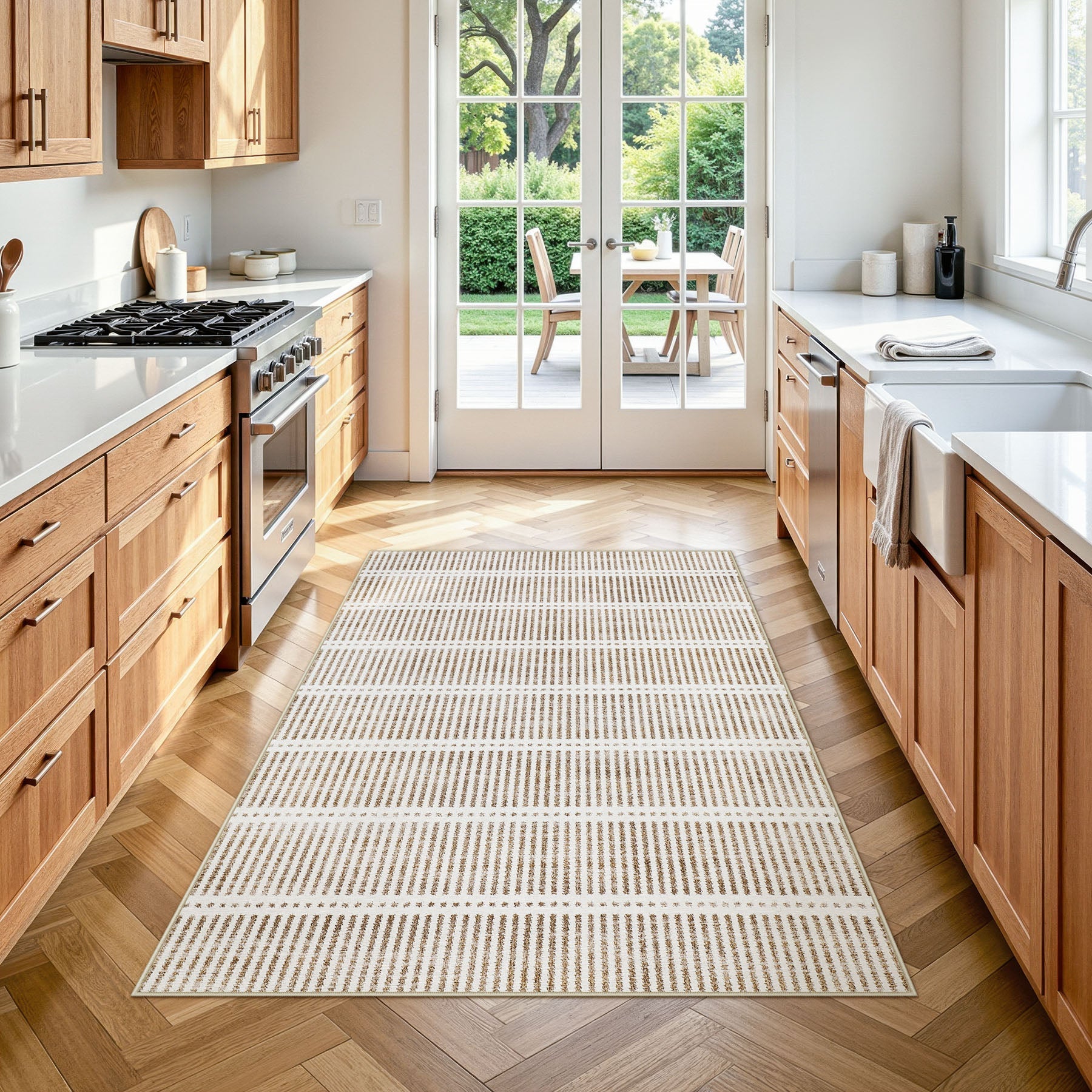 3x5/5x7 Ultra Thin Washable Area Rugs, Modern Non-Slip Striped Farmhouse Soft Indoor Carpet for Bedside Living Room, Oeko-Tex Certified