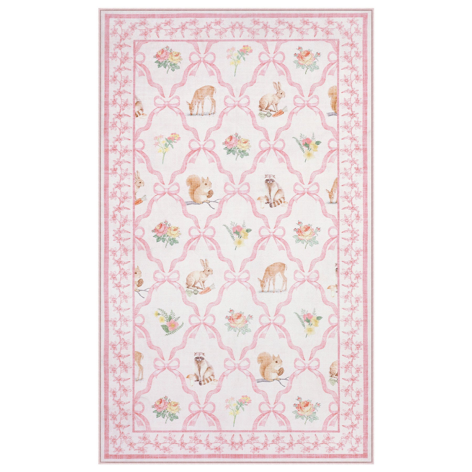 3x5/5x7 Boho Animal Floral Area Rugs for Living Room, Bow Soft Washable Non-Slip Low Pile Carpet, Oeko-Tex Certified