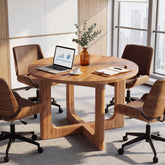 Round Solid Wood Conference Table, 39.4" Meeting Table with Cross Base for Office 3