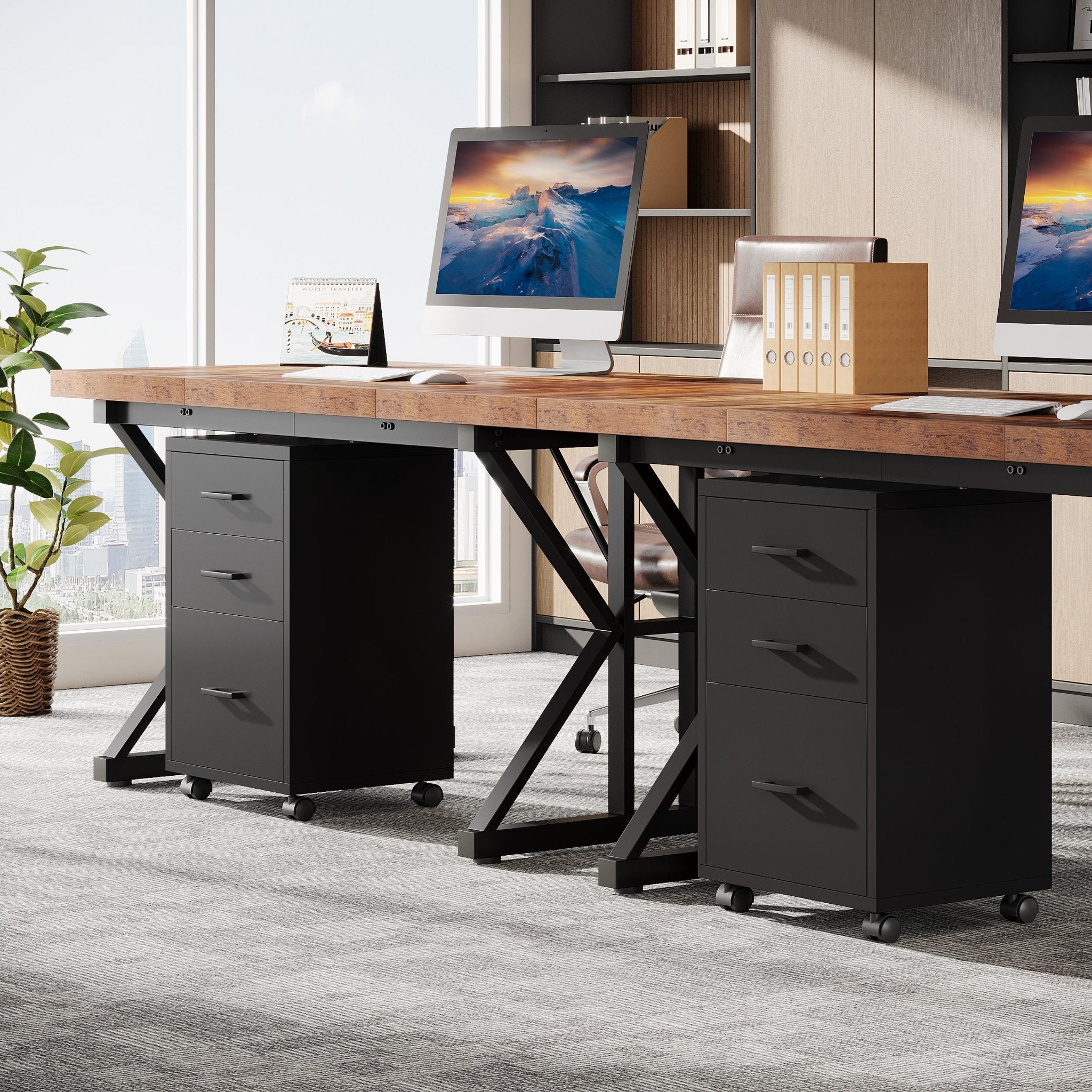 3-Drawer File Cabinet, Modern Rolling Printer Stand for Home Office