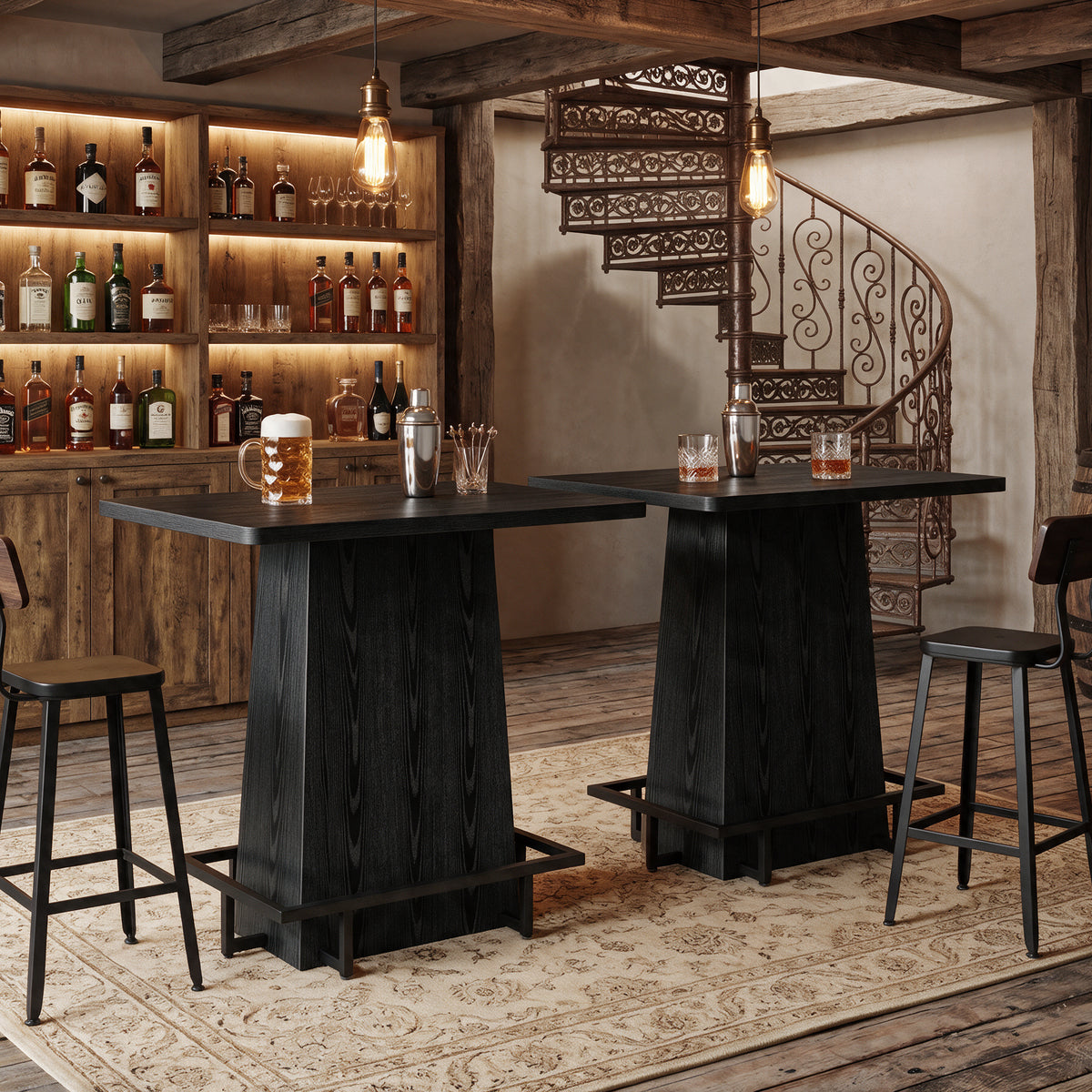 47 Inch Bar Table with Metal Footrest, Industrial Farmhouse Pub Table for Kitchen and Home Bar