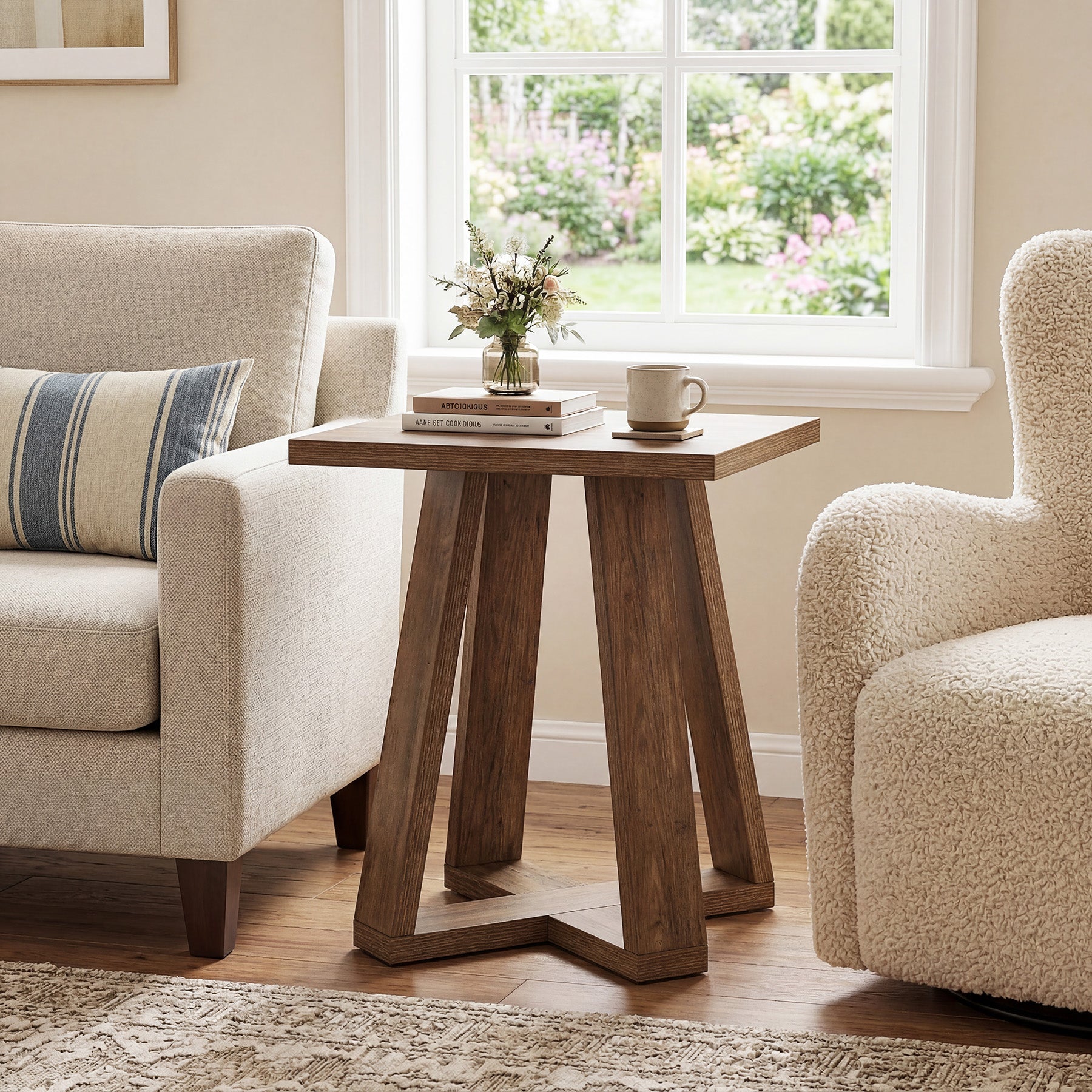 19.7" Farmhouse End Table, Cross Leg Square Side Table for Living Room