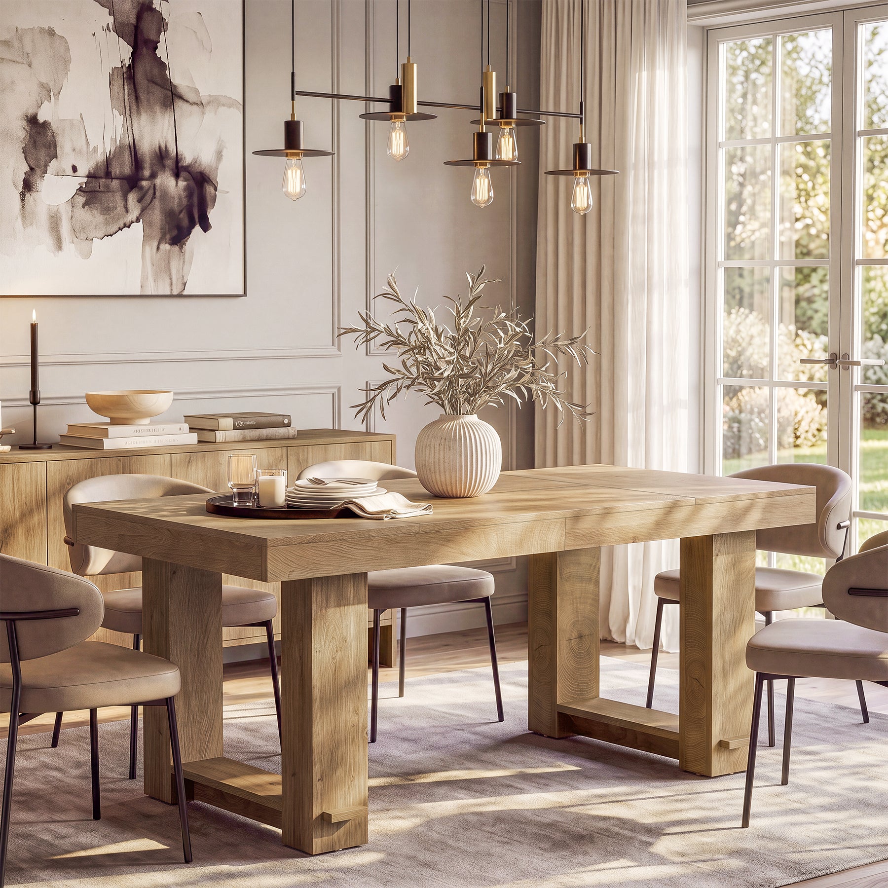63" Large Dining Table, Rectangular Farmhouse Kitchen Table for 4-6 People