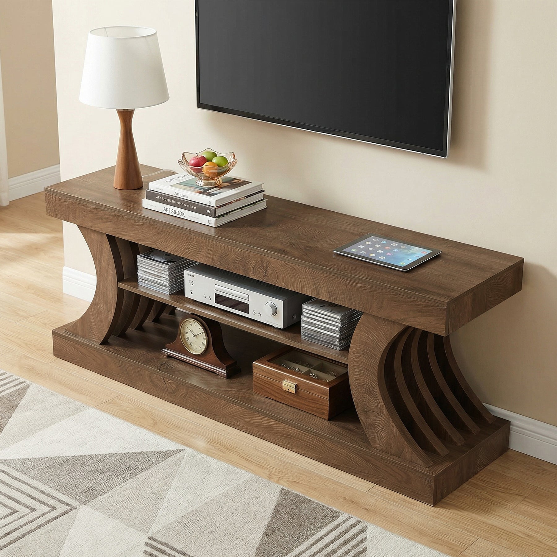 63" TV Stand with 3-Tier Storage Shelf, Entertainment Center for TVs up to 75"