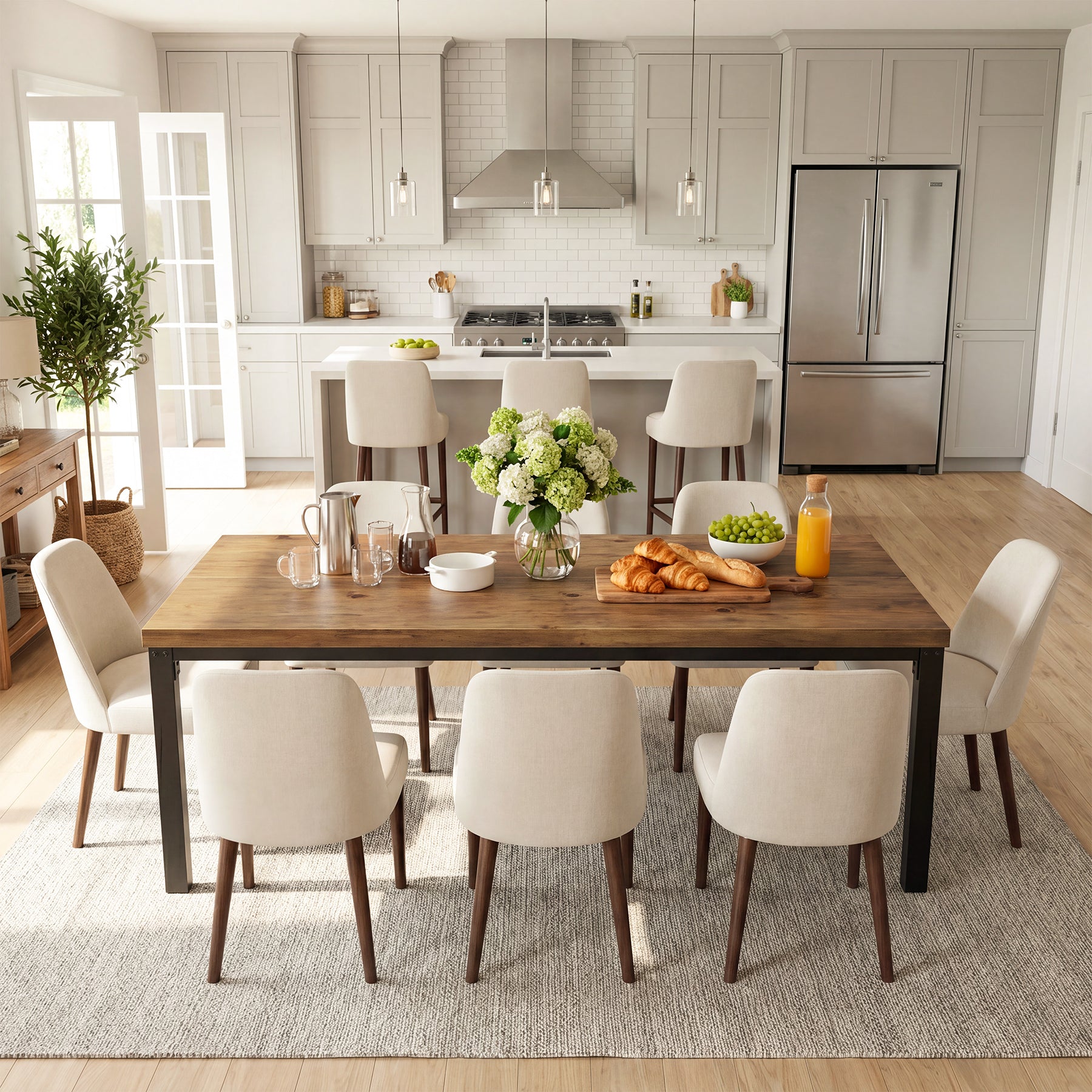 70.9" Solid Wood Dining Table, Farmhouse Kitchen Table with Thick Tabletop for 4-8 People