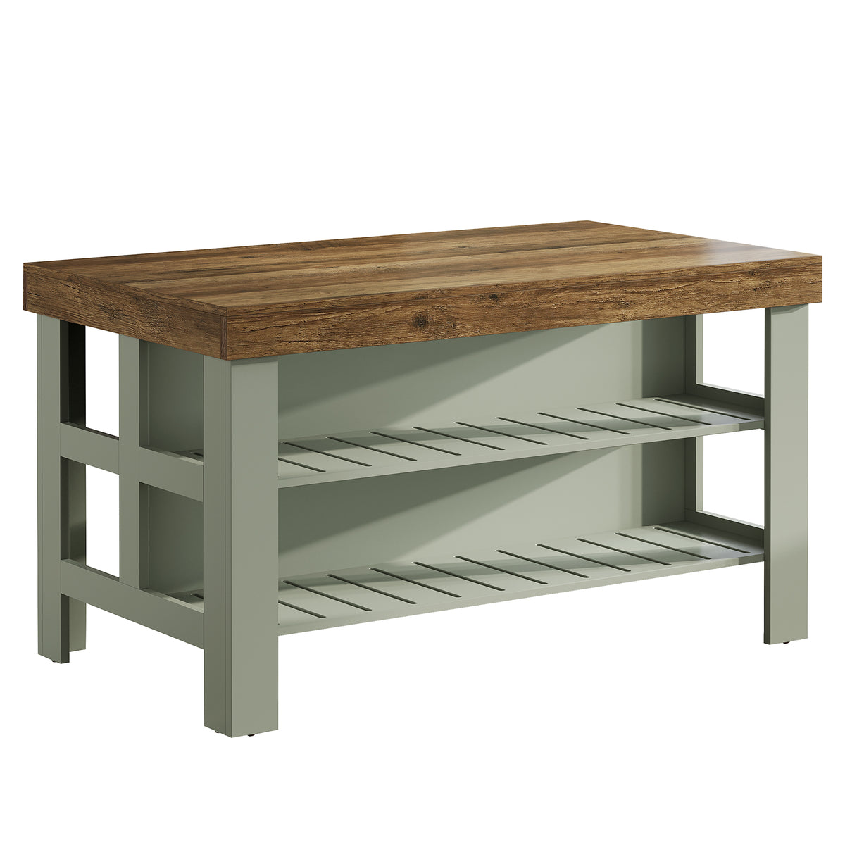 55" Kitchen Island, Breakfast Counter with Seating and Storage Shelves