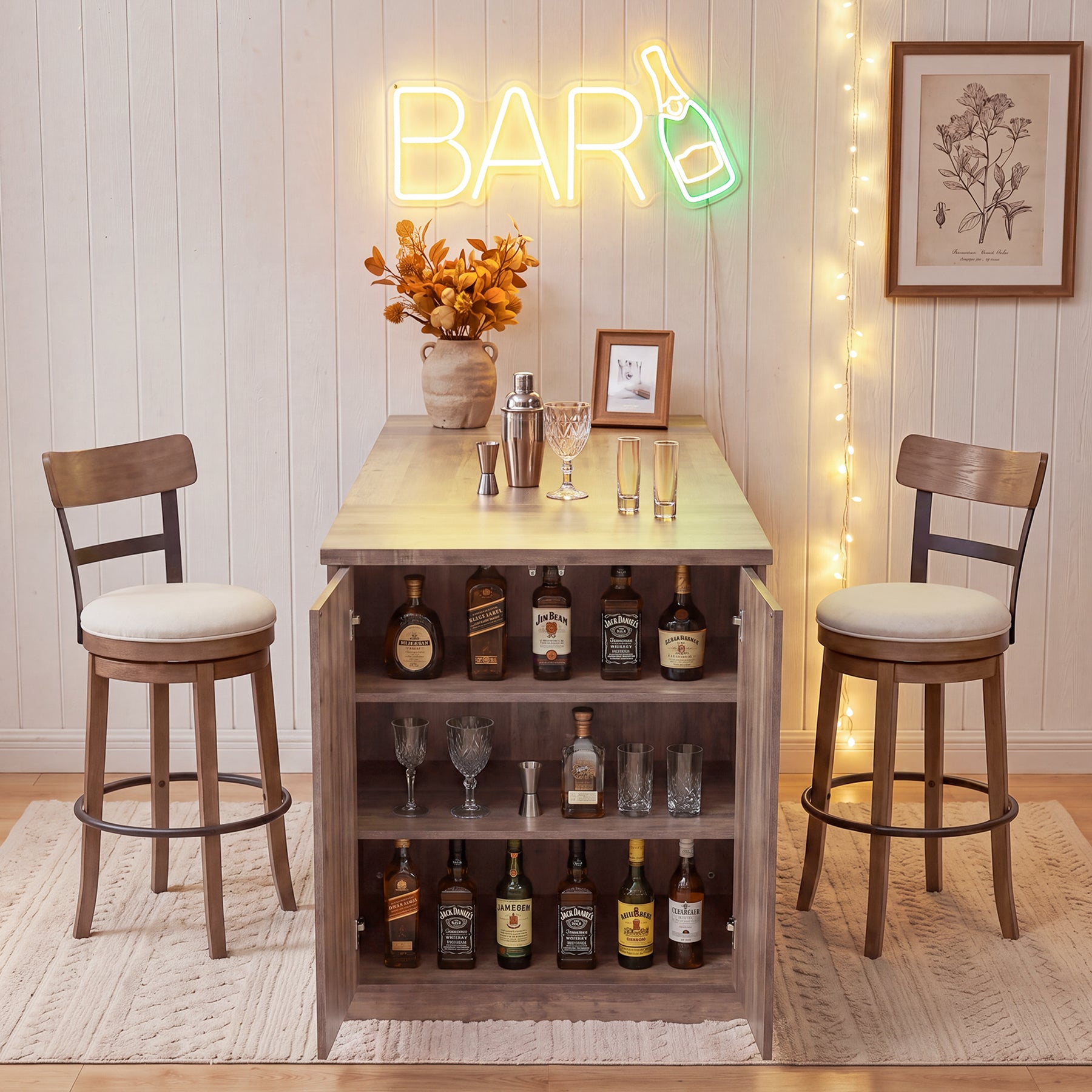 78.7" Bar Table with 3-Tier Hidden Storage, Counter Height Pub Table for Kitchen