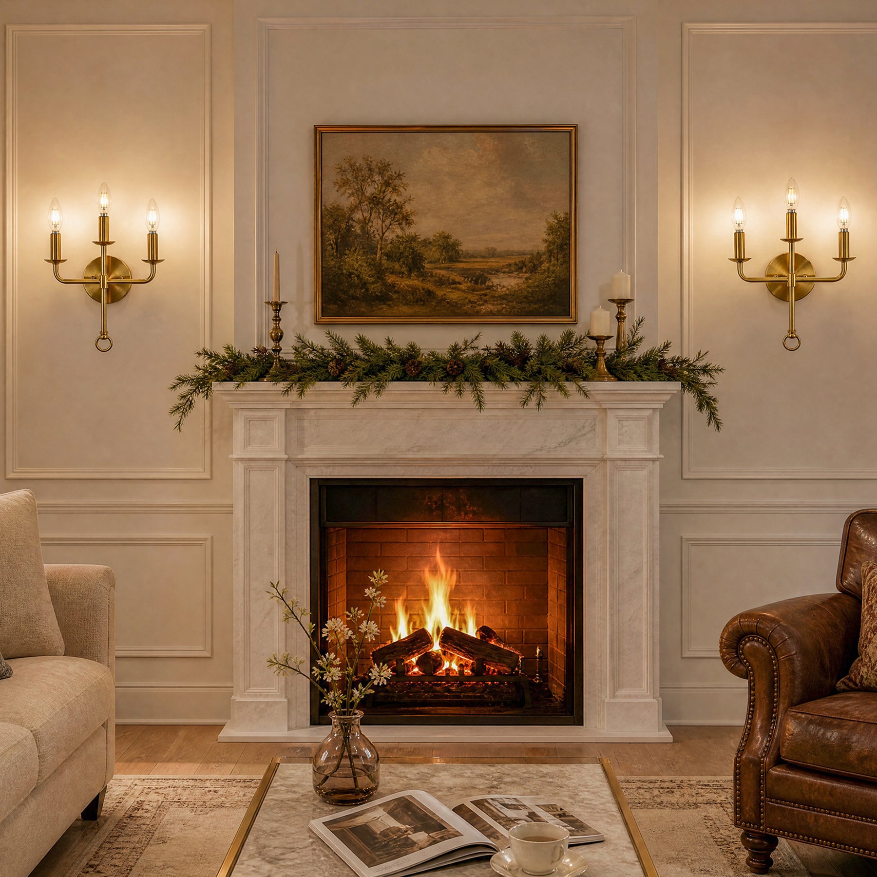 3-Light Gold Wall Sconce, Elegant Brass Candle Wall Light for Bedroom