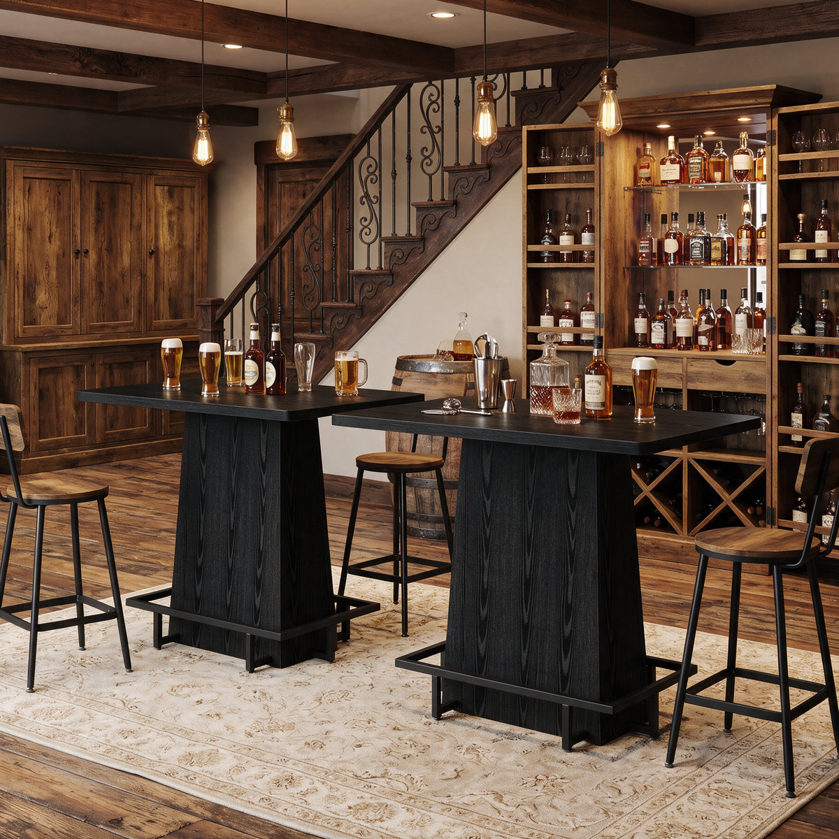 47 Inch Bar Table with Metal Footrest, Industrial Farmhouse Pub Table for Kitchen and Home Bar