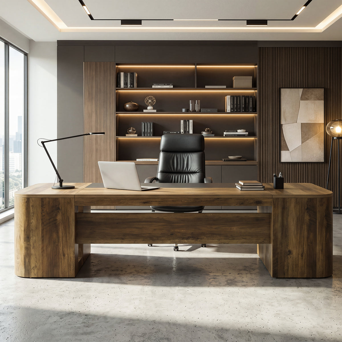 102" Executive Desk, Extra-Long Office Computer Desk with Drawers & Storage Cabinets