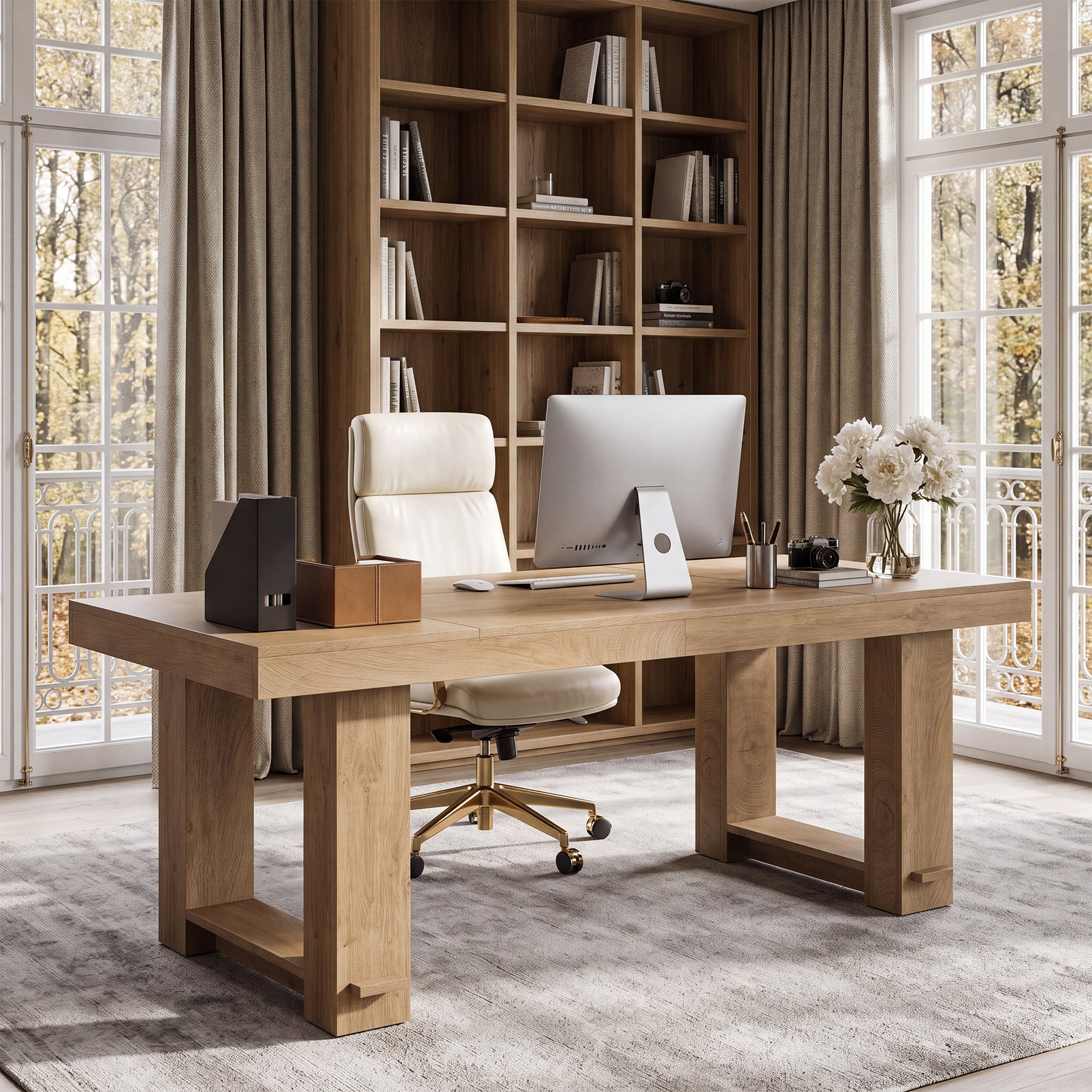 63" Rectangular Executive Desk, Office Desk Computer Writing Table with Large Tabletop